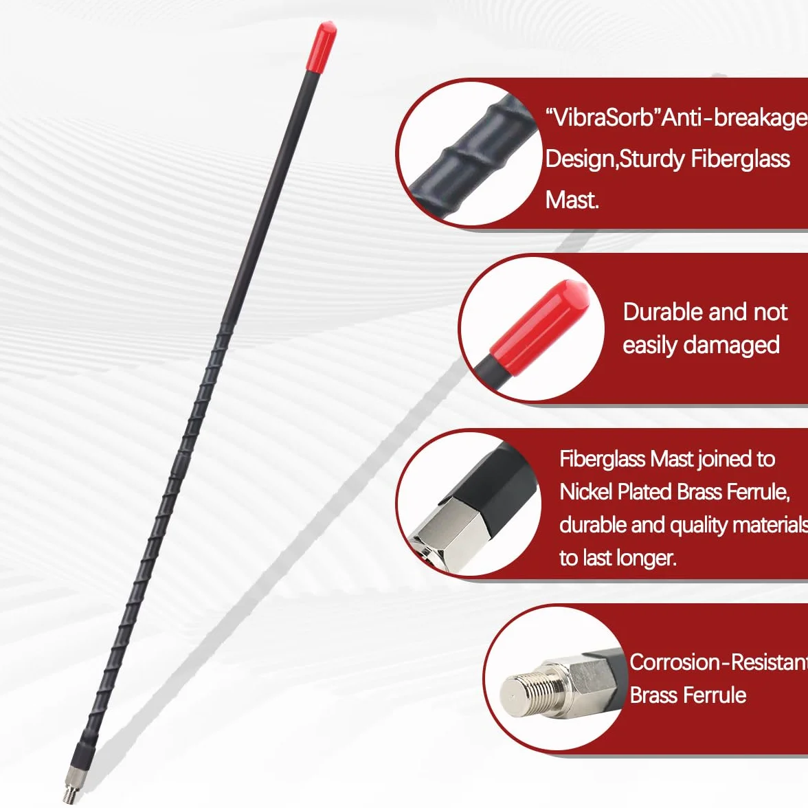 Antena radiowa CB 27 MHz zestaw anten z włókna szklanego do dużych obciążeń, 2 stopy, 61 cm, czarna, 1000 W, kompatybilna z samochodem ciężarowym, samochodowym, mobilnym radiem CB