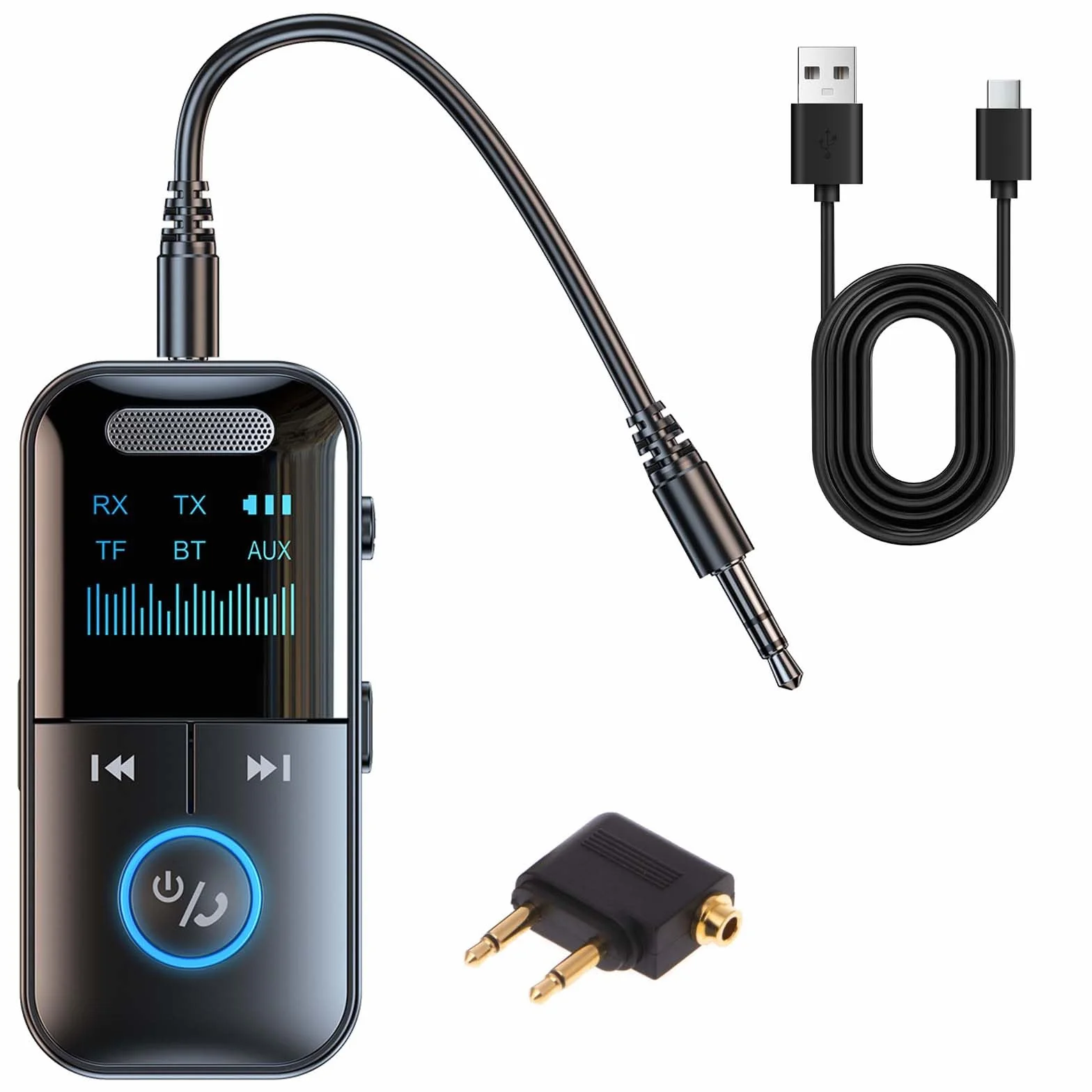Colexy Adapter Bluetooth 2 w 1 Odbiornik i nadajnik, Bluetooth 5.3 do TV/samochodu/samolotu, podwójne parowanie, gniazdo 3.5mm, do 12 godzin użytkowania