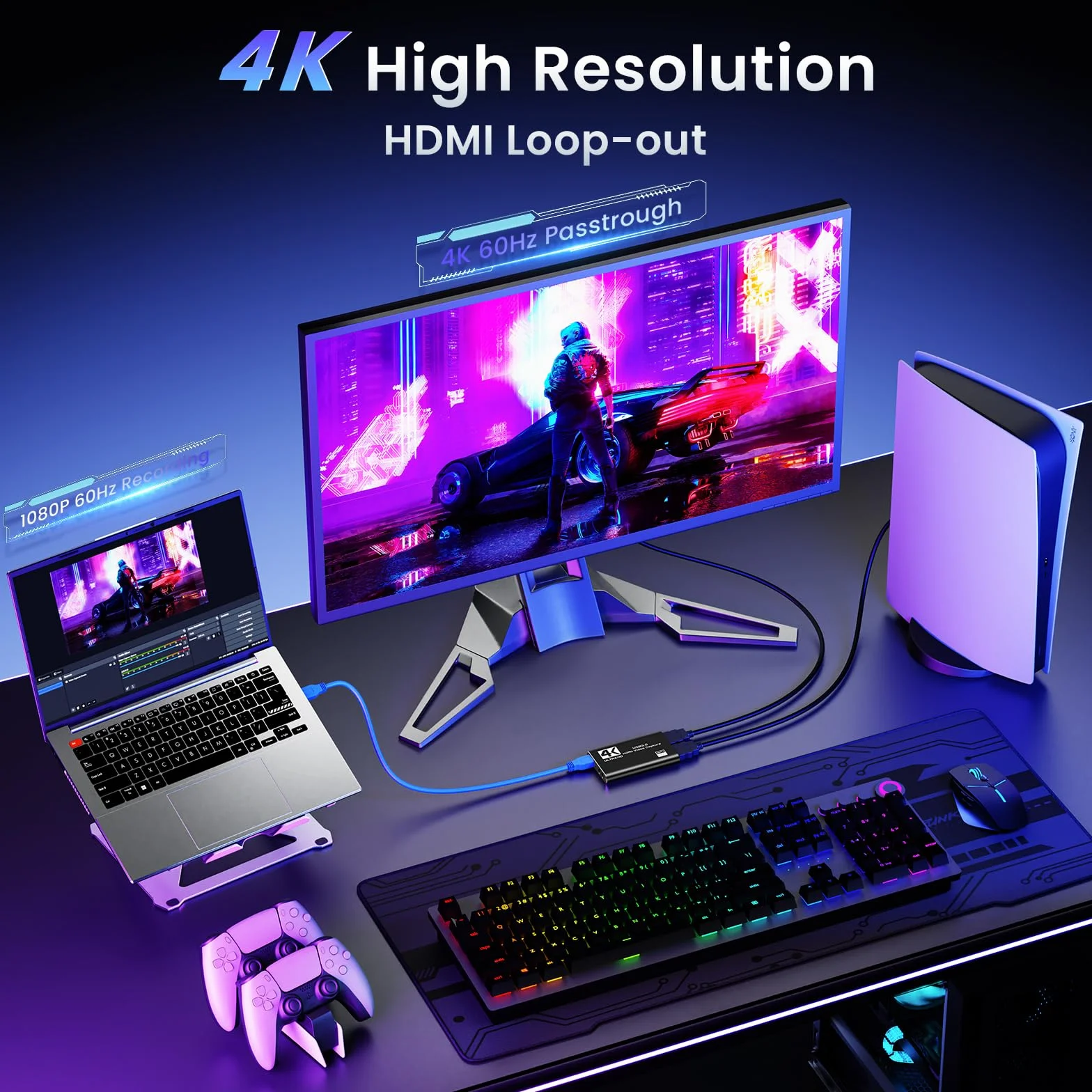 Papeaso 4K HDMI Capture Card, 1080P 60FPS USB 3.0 nagrywarka wideo do strumieniowego przesyłania, kompatybilna z Switch, PS5, PS4, Xbox, aparatem, komputerem