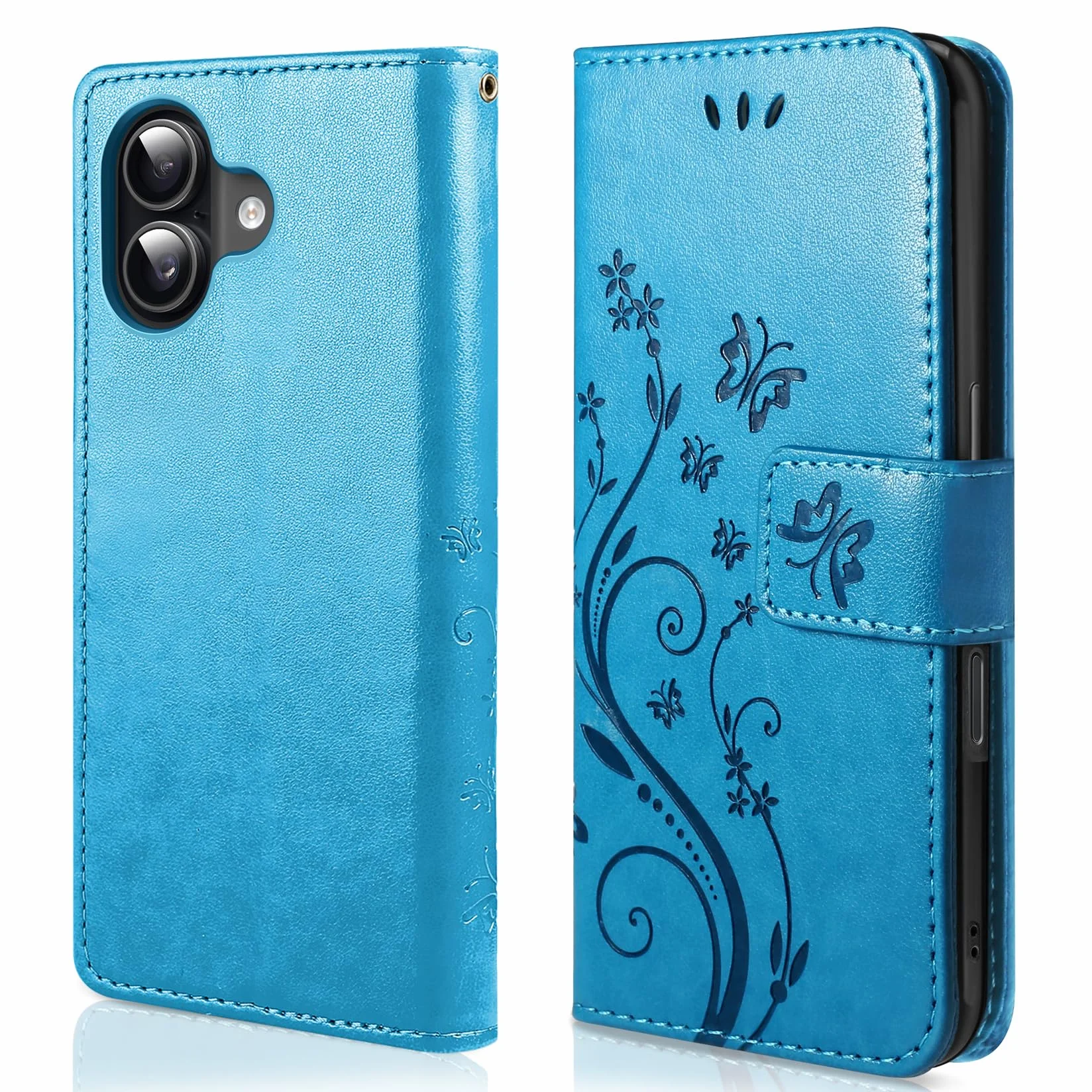 Etui kompatybilne z iPhone 17 z osłoną ekranu ze szkła hartowanego, portfelowe ze skóry PU, składany stojak, magnetyczne, niebieskie