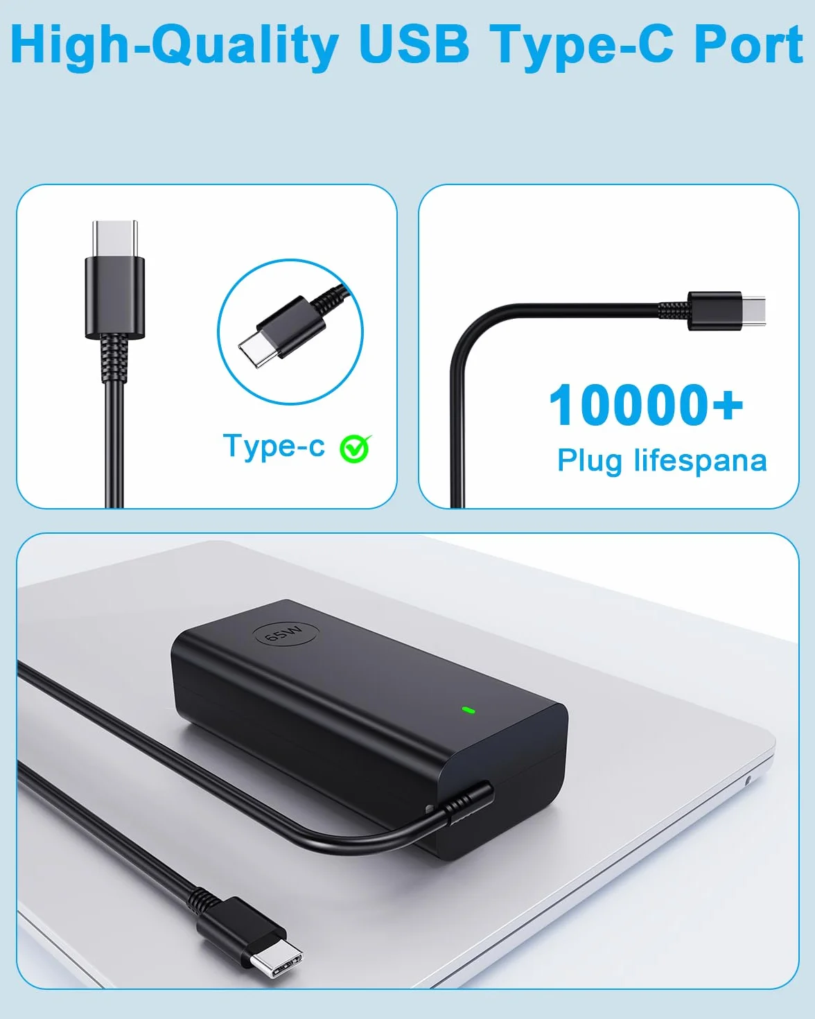 Dell 65W USB C Ładowarka do Dell Latitude 7490 7420 7410 7370 7280 5490 5420 5410 5290 5285 5520 XPS 15 13 12 9250 9360 9370 9380 Chromebook 3100 3400 5300 Zasilacz Charger