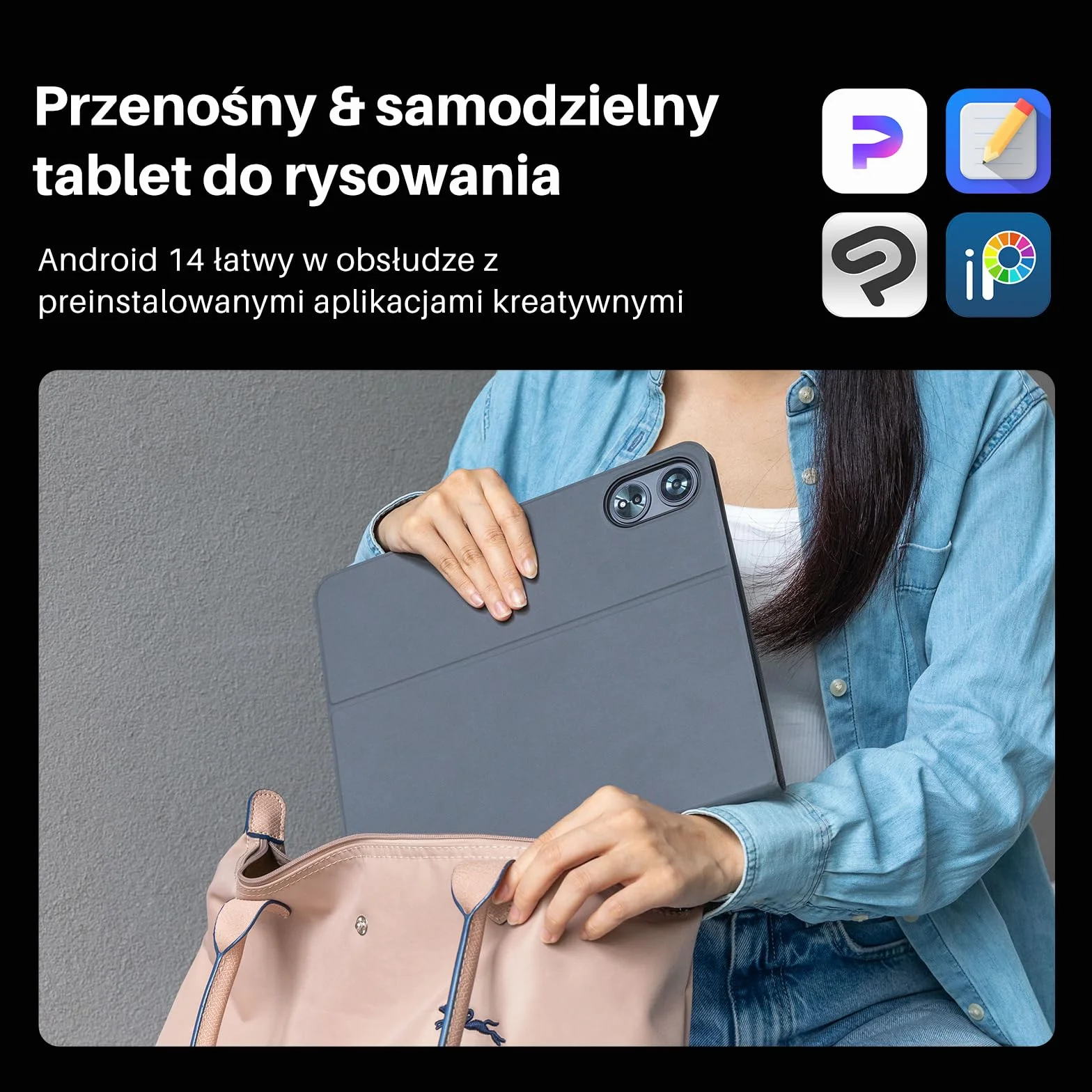HUION Kamvas Slate 13 - Tablet Graficzny z Ekranem (bez PC), 12,7" 2K QHD, Rysik H-Pencil, Android 14 (8GB+256GB), WiFi, Bateria 10000mAh, Samodzielny Tablet do Rysowania z Funkcją Multi-Window