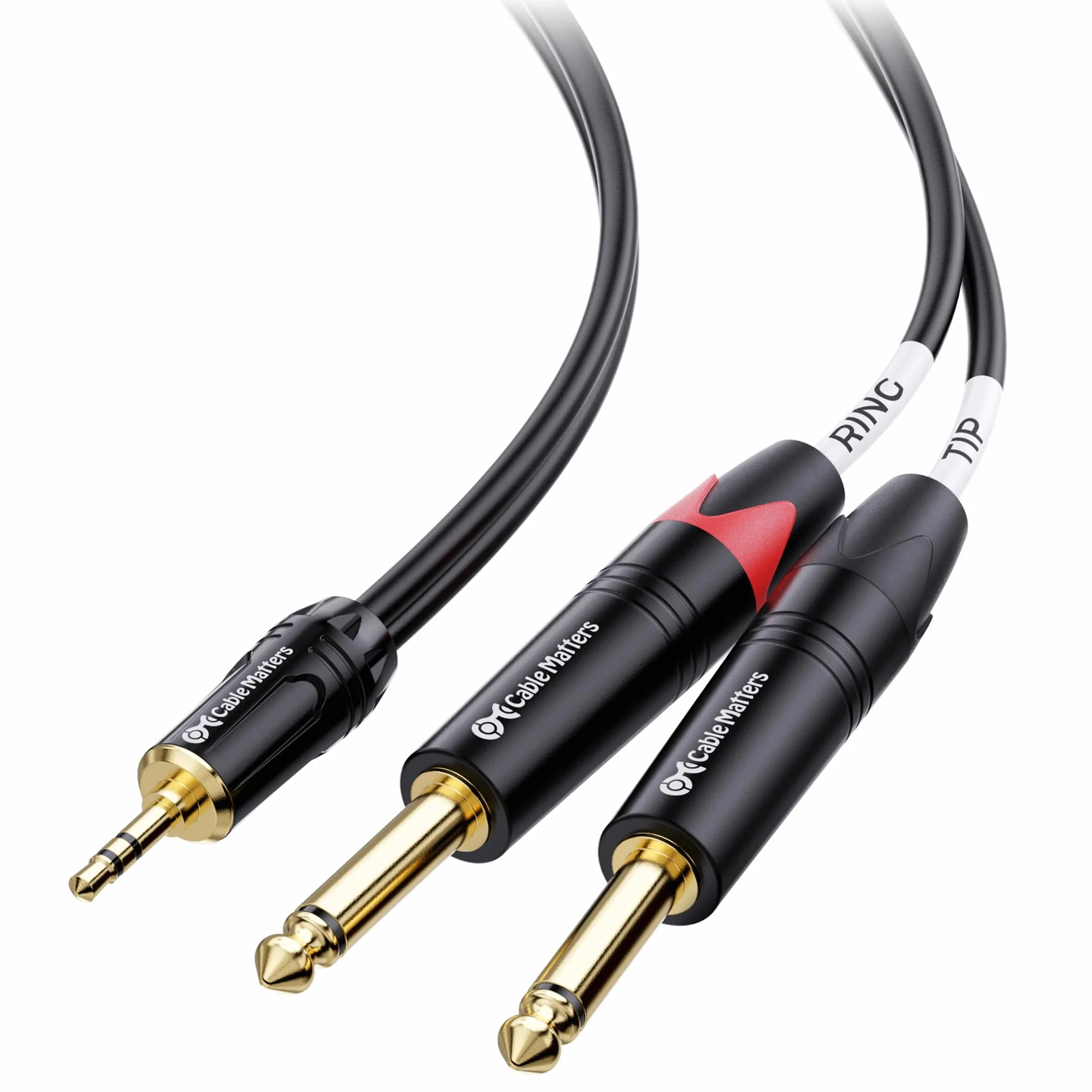 Cable Matters Kabel mini jack do podwójnego gniazda 1,8 m, 3,5 mm do 6,35 mm, 3,5 mm TRS na podwójny kabel TS 6,35 mm, mini jack do gniazda 1/10.2 cm, gniazdo stereo do 2 gniazd mono