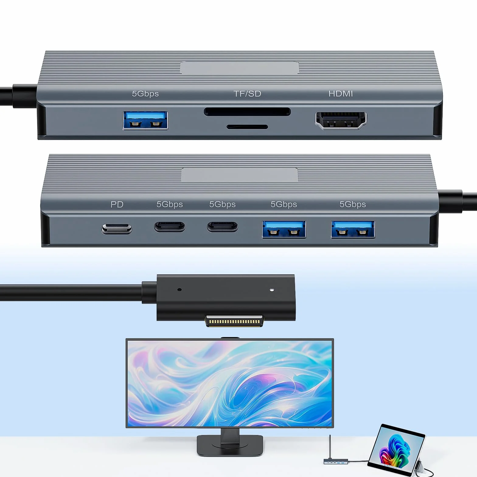 Stacja dokująca 10 w 1 z portem HDMI 4k@60Hz, Ethernet, gniazdem SD/TF, USB 3.0, PD