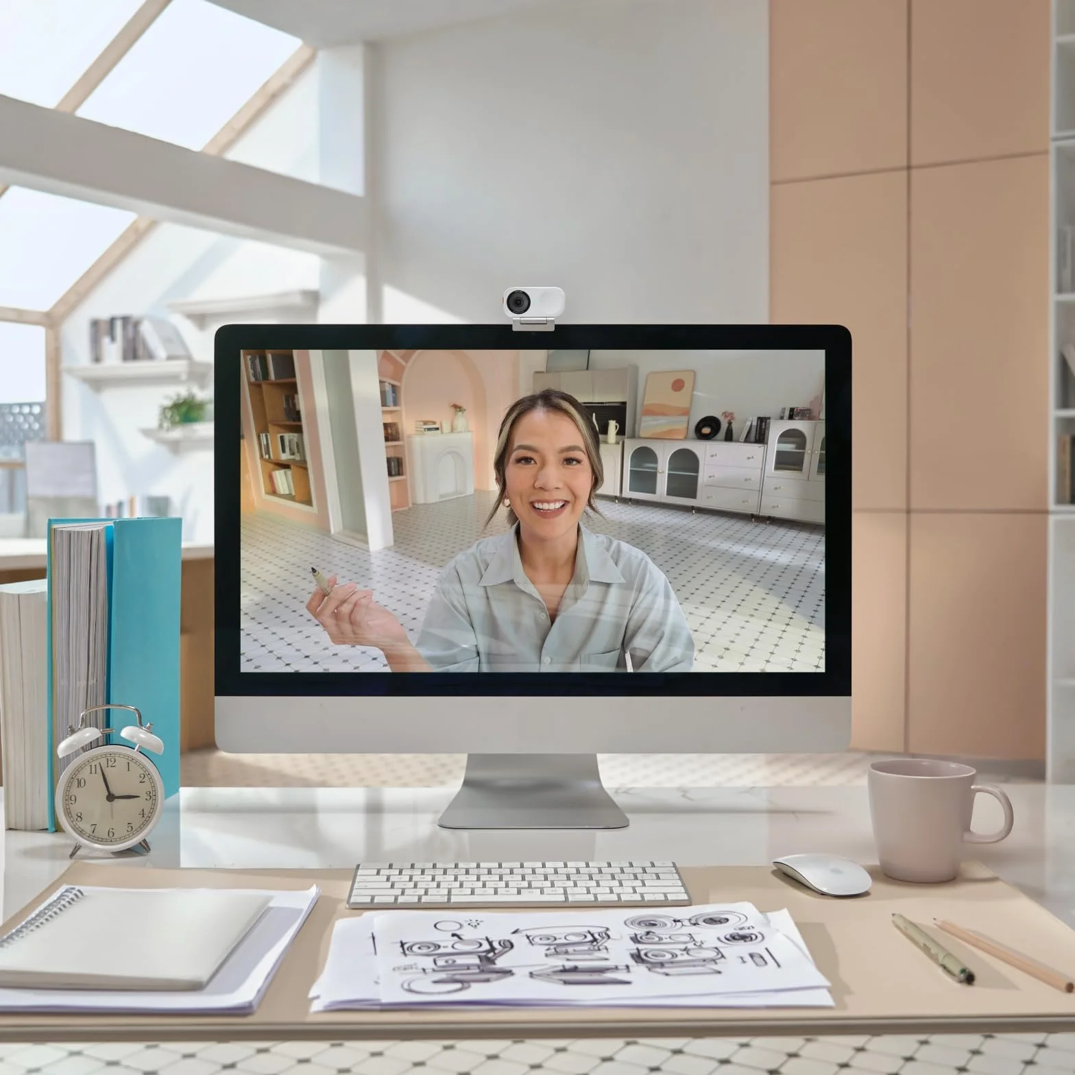 Insta360 Link 2C Standardowy pakiet Arctic White - kamera internetowa 4K do komputerów PC/Mac, czujnik 1/5.1 cm, automatyczne kadrowanie, HDR, mikrofon z redukcją szumów AI, sterowanie gestami do