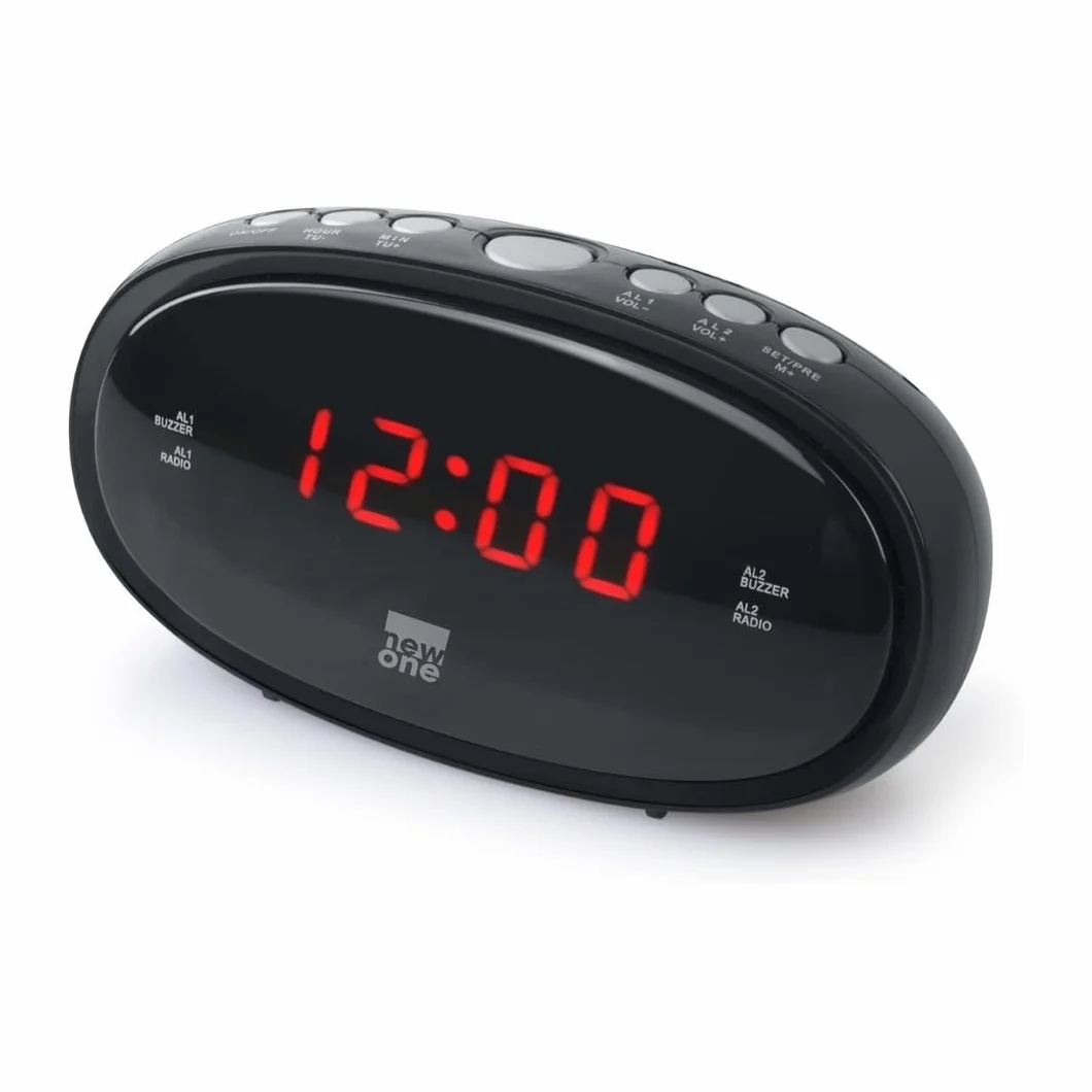 New One CR-100 radio z zegarkiem z możliwością ściemniania, dużym wyświetlaczem, podwójny alarm