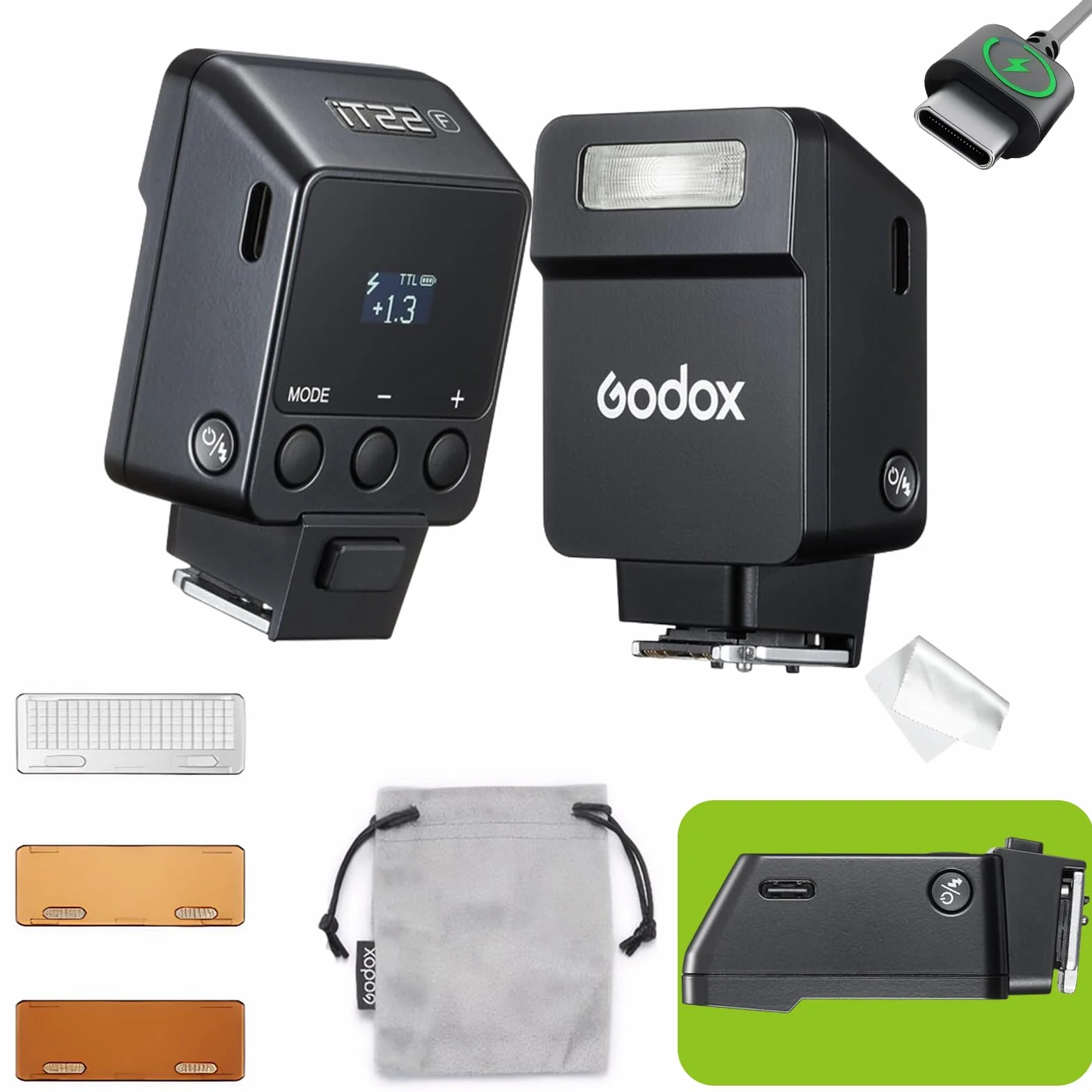 Flash GODOX IT22F do Fujifilm, IT22F TTL Auto-flash, kompatybilny z Fujifilm X100VI GFX100RF XS20 XS10 XT30 II XT5 XM5 GFX50S GFX50R X-T4 X-T3 X-E4