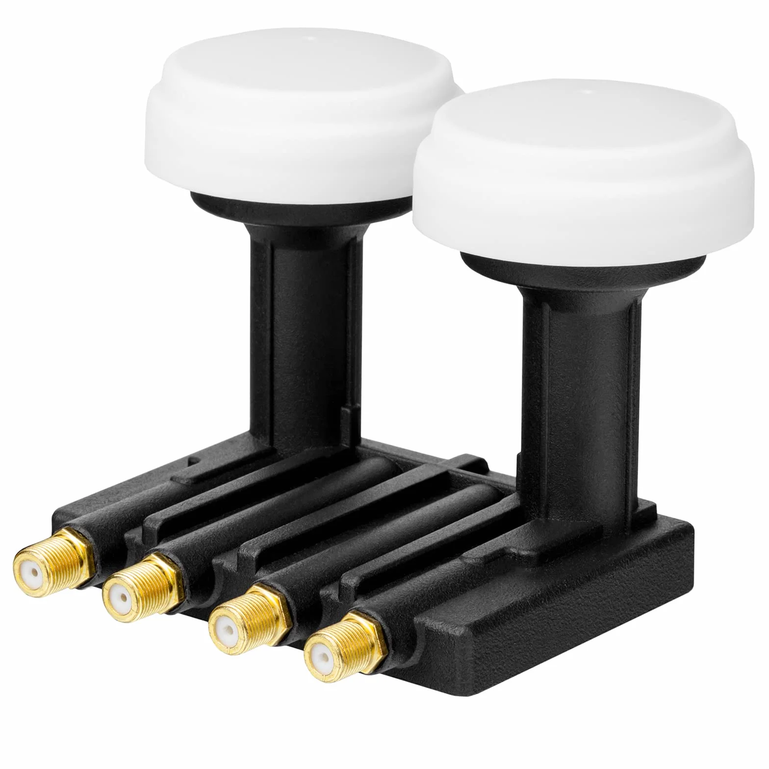 hb-digital Monoblock Quad LNB UHD MB 404 S LNC dla 4 uczestników/odbiornika Direkt 2 satelity Astra 19,2° Hotbird 13° Full HD TV 3D 4K + 8 x wtyk F pozłacany + 2 x gumowe tulejki + 1 x klucz montażowy
