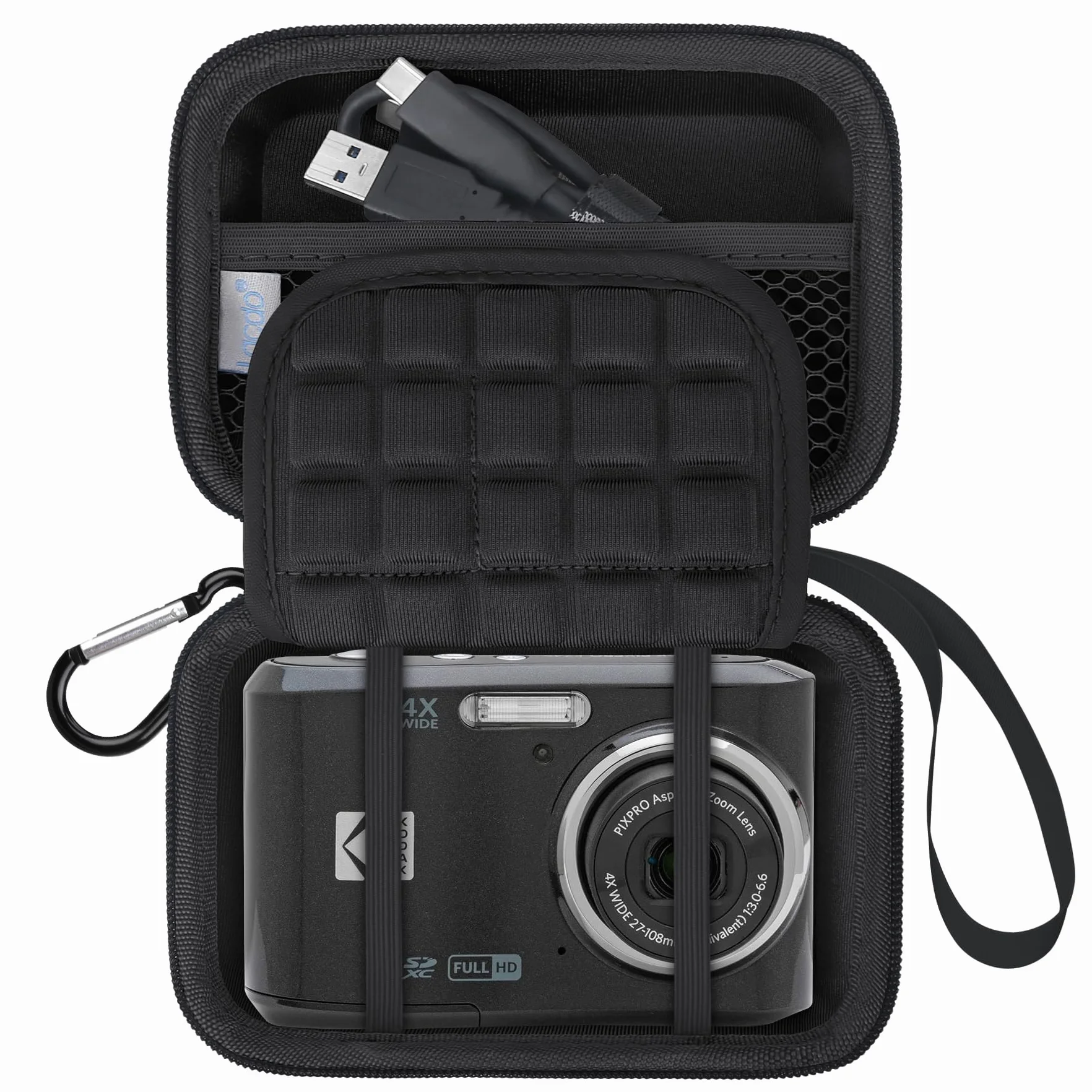 Lacdo Futerał na aparat fotograficzny do KODAK PIXPRO FZ45 / FZ55 / FZ53 / FZ43 16MP Digital Camera, Video Vlogging camera Torba przechowywania Pasuje Baterii, Karty Pamięci, Czarny