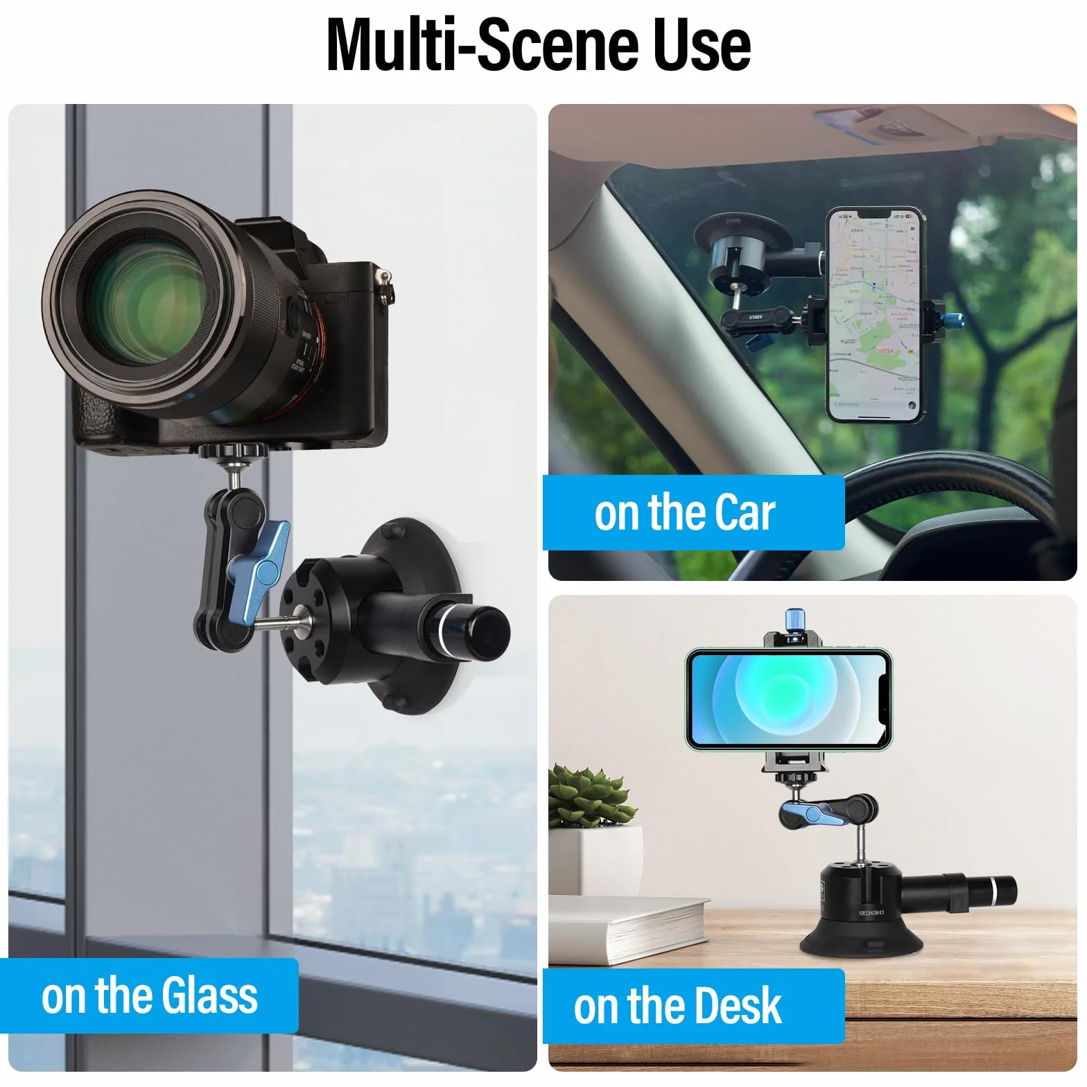 SIRUI Uchwyt na przyssawkę z Magic Arm Kit, Magnetic Suction Cup Mount do Gopro, aluminium, obracany o 360°, przednia szyba samochodowa, deska rozdzielcza do kamer sportowych