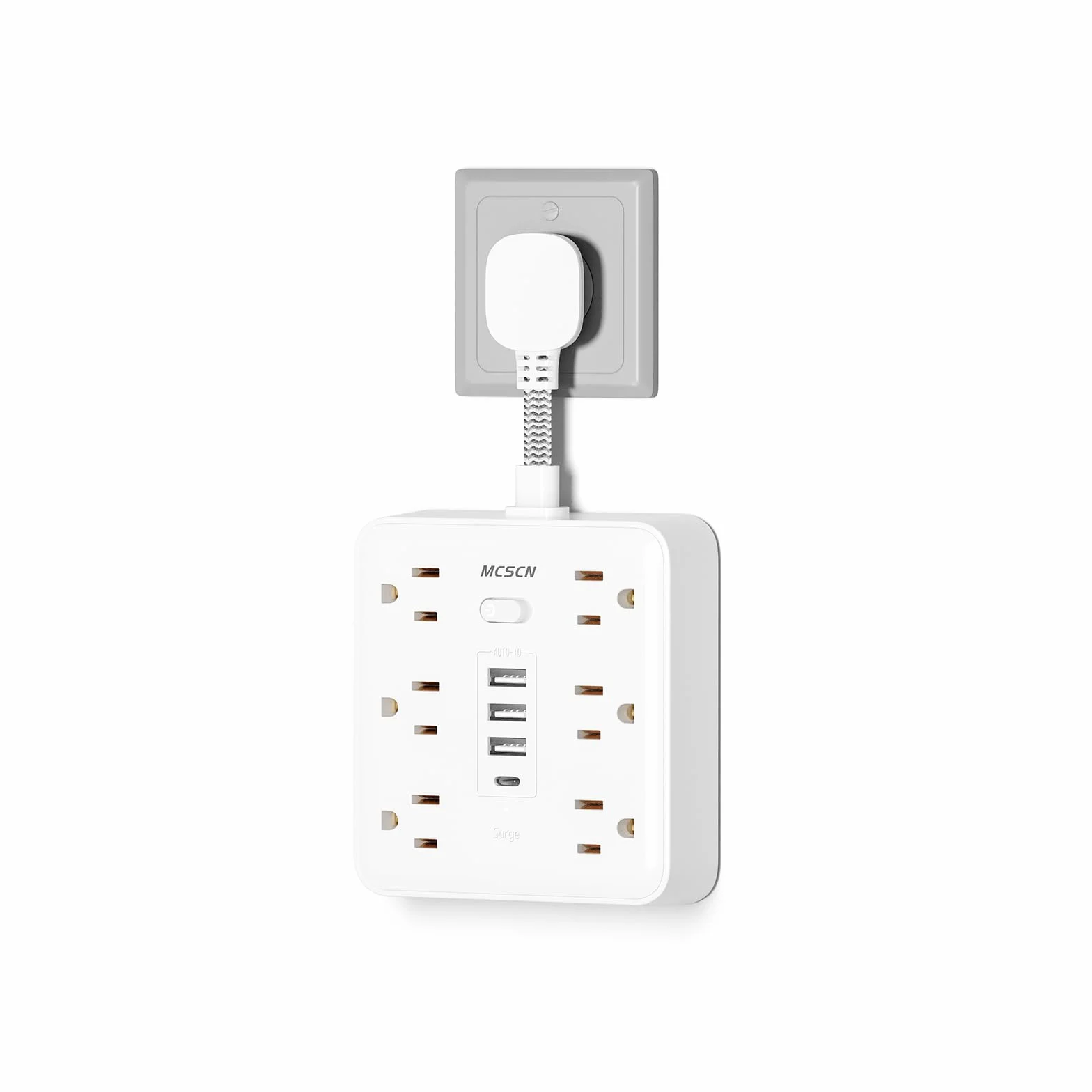Smukłe i cienkie przenośne płaskie gniazdo, zabezpieczenie przed przeciążeniem, listwa zasilająca z 6 gniazdami AC, 4 USB (1C) do domu, biura, sypialni, podróży, niezbędnych rzeczy, ognia