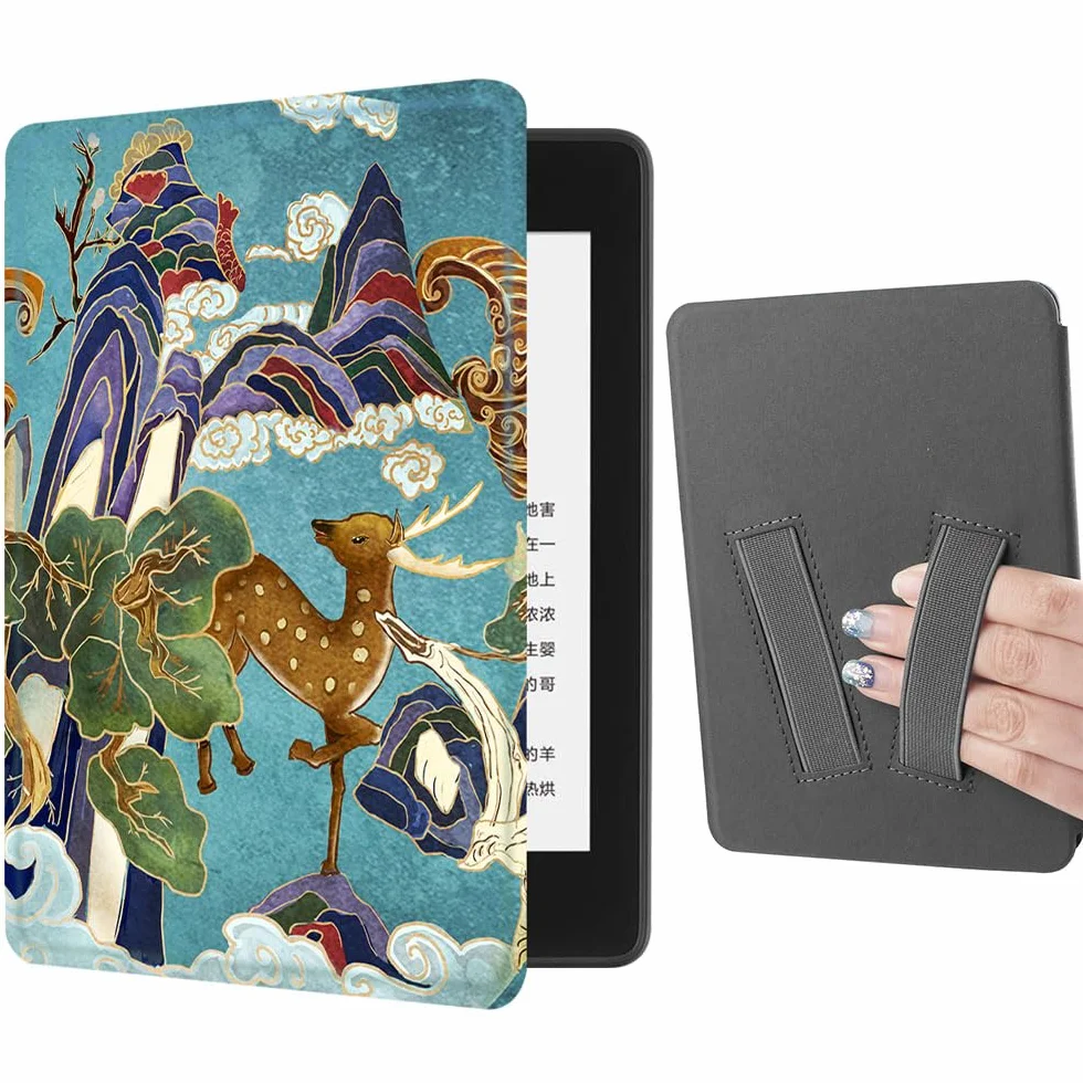 Etui Slimshell na 6-calowy Kindle Paperwhite (10. generacja-2018, model nr: PQ94WIF) z podwójnym paskiem na rękę - wysokiej jakości lekki pokrowiec ze skóry PU z automatycznym uśpieniem/budzeniem