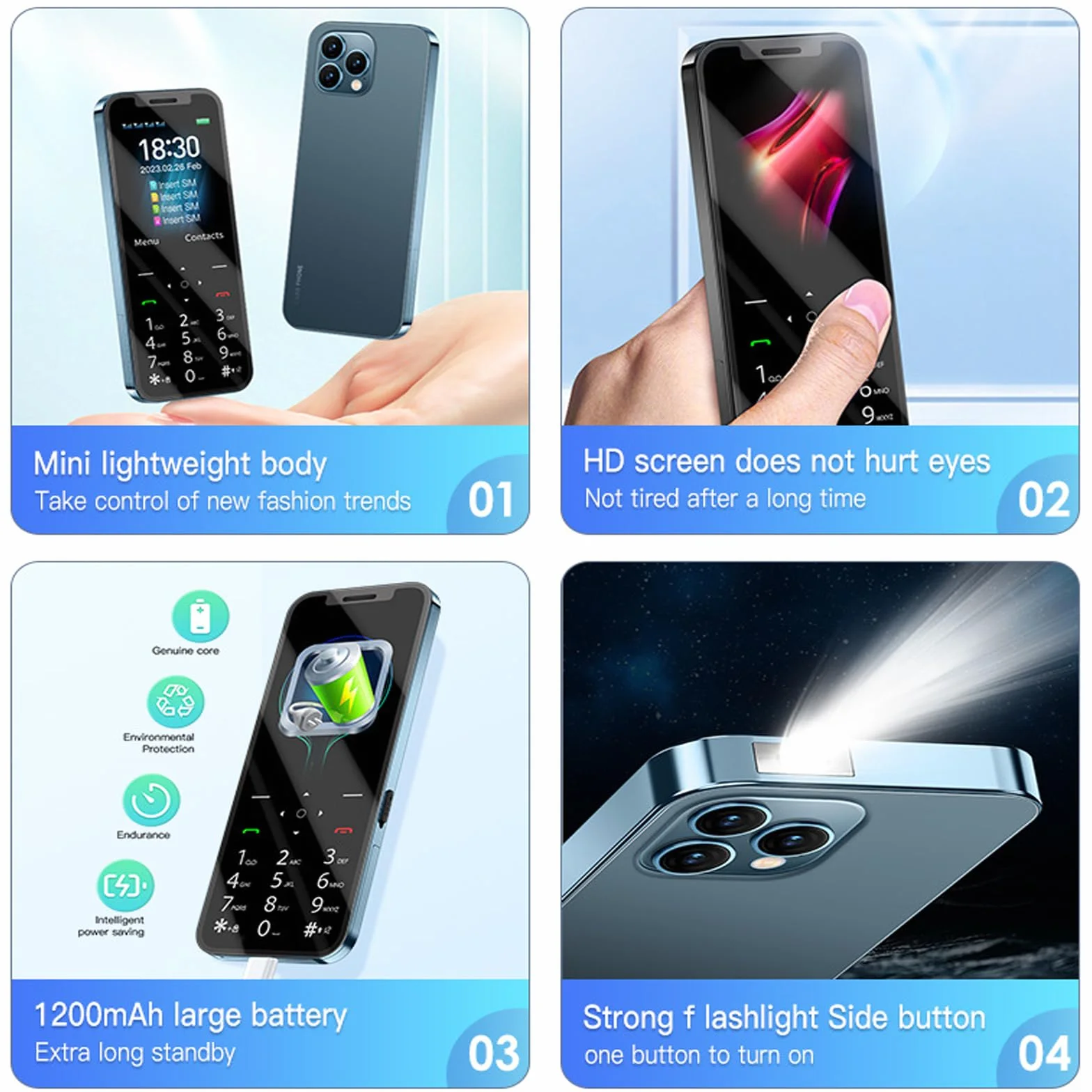 Podstawowe Telefony Komórkowe dla Osób Starszych i Dzieci, Odblokowane Głupie Telefony, Telefony Komórkowe Bez Internetu - z Dużymi Przyciskami, MP3, MP4, Aparatem, Latarką, SOS,Blue