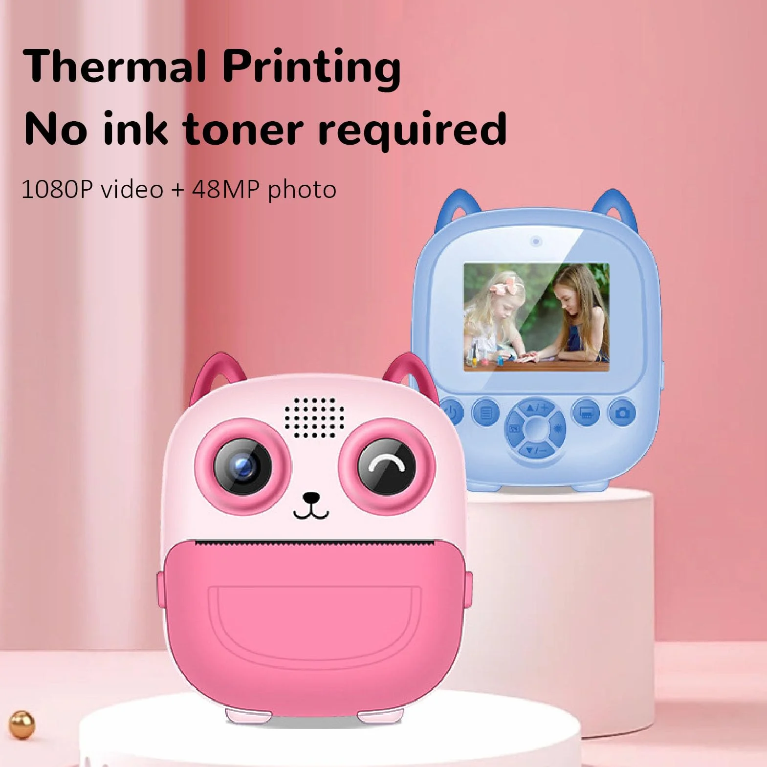 Instant Print Camera, 48MP 1080p Termiczny Druk Bez Atramentu, Przenośne Prezenty Aparatu Cyfrowego dla Dziewcząt Chłopców (BLUE)
