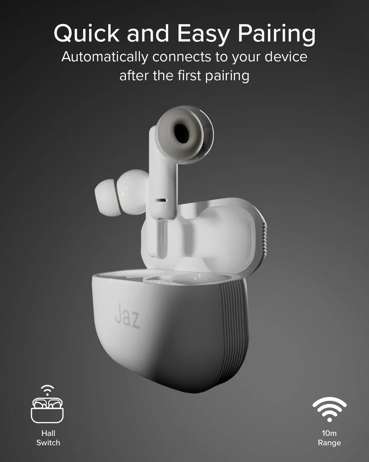 JAZ Maks - Słuchawki douszne In-Ear True Wireless Stereo, Aktywna Redukcja Szumów, Etui Ładujące, Mikrofon HD, Sterowanie Dotykowe, Do Smartfonów, Tabletów, Laptopów, 24h Odtwarzania
