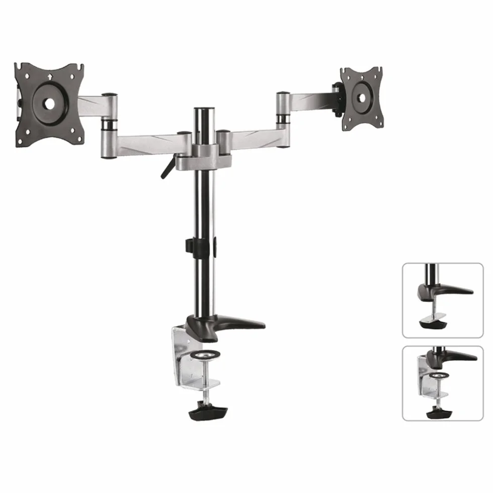 Maclean MC-714 Profesjonalny Uchwyt na Dwa Monitory, Uniwersalny Uchwyt Biurkowy na Monitory LCD 13-27 Cali i Wadze do 8 kg na Ramię, Podwójny Uchwyt na Ekran/Monitor, Idealny do Domowego Biura