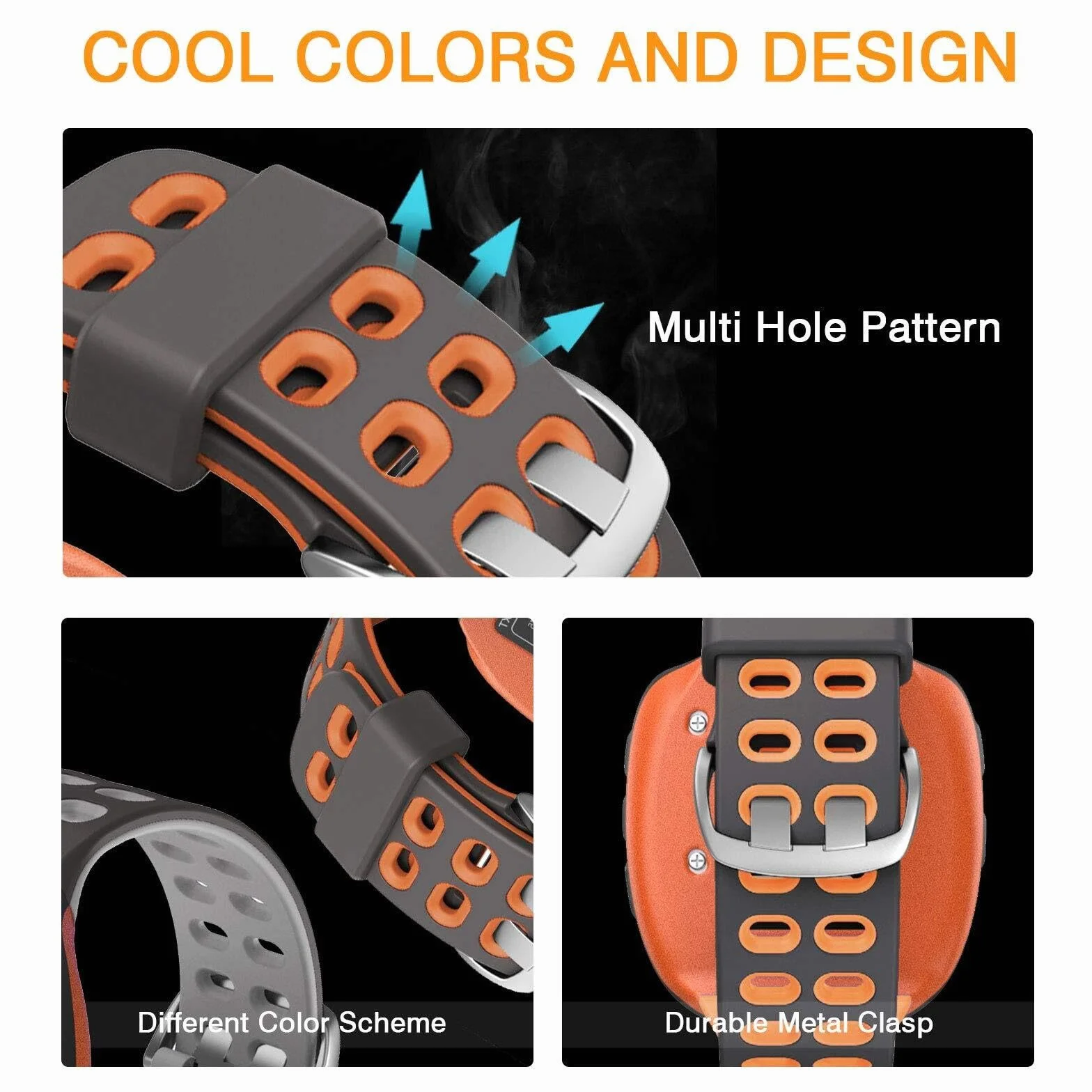 Pasek do zegarka Garmin Forerunner 310XT, miękki silikonowy pasek do zegarka, zamiennik do smartwatcha Forerunner 310XT, szaro-pomarańczowy