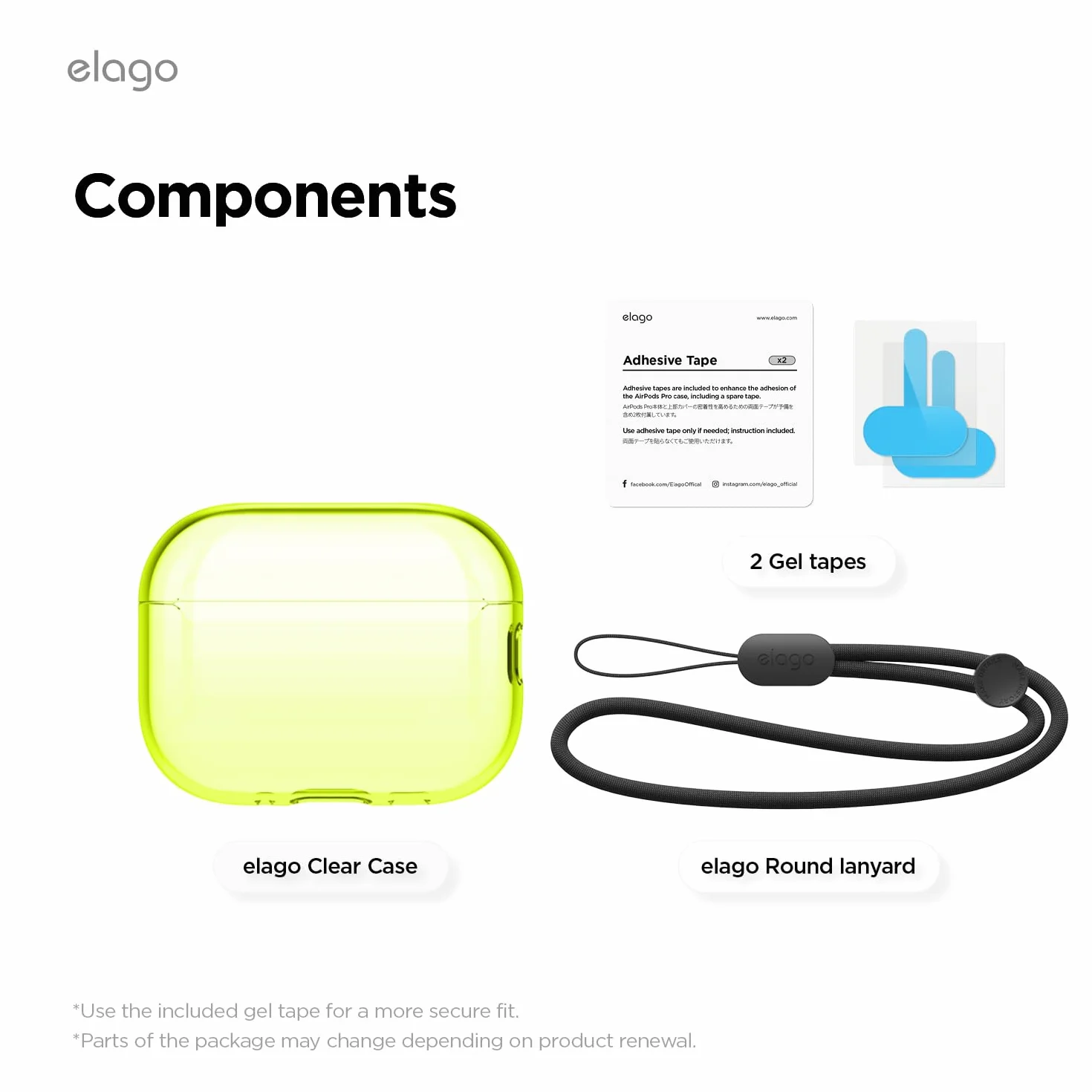 elago Etui Przezroczyste do AirPods Pro 3 | w Zestawie Pasek, Ograniczone Żółknięcie, Odporne na Wstrząsy, Pełna Ochrona, Bezprzewodowe Ładowanie (Neonowy Żółty)