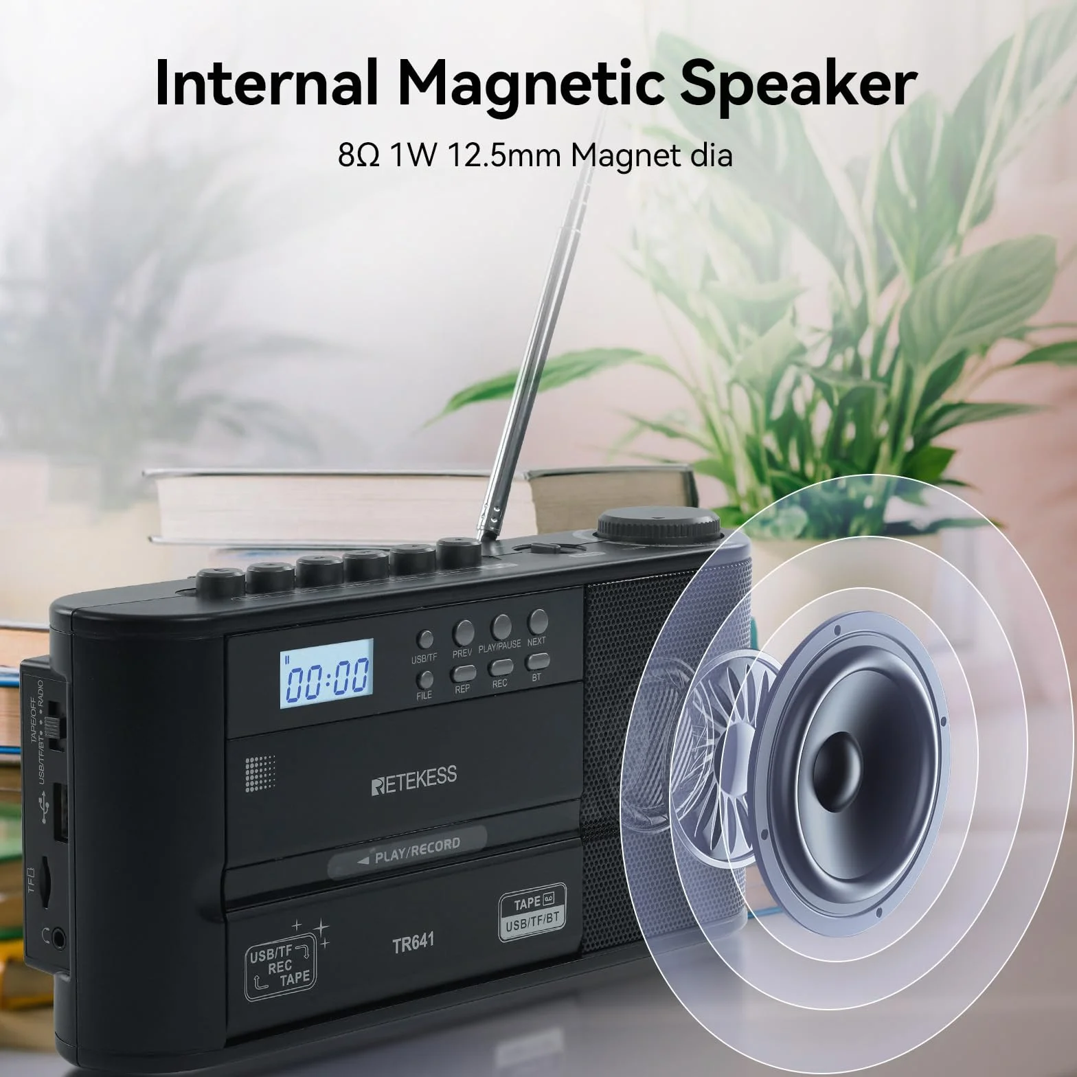 Retekess TR641 Przenośne Radio,Taśmowe Odtwarzacz,FM AM,Karta USB/TF,Połączenie Bezprzewodowe,Operacja Baterii lub Zasilanie Prądu Przemiennego,Używane do Odtwarzania Starej Taśmy