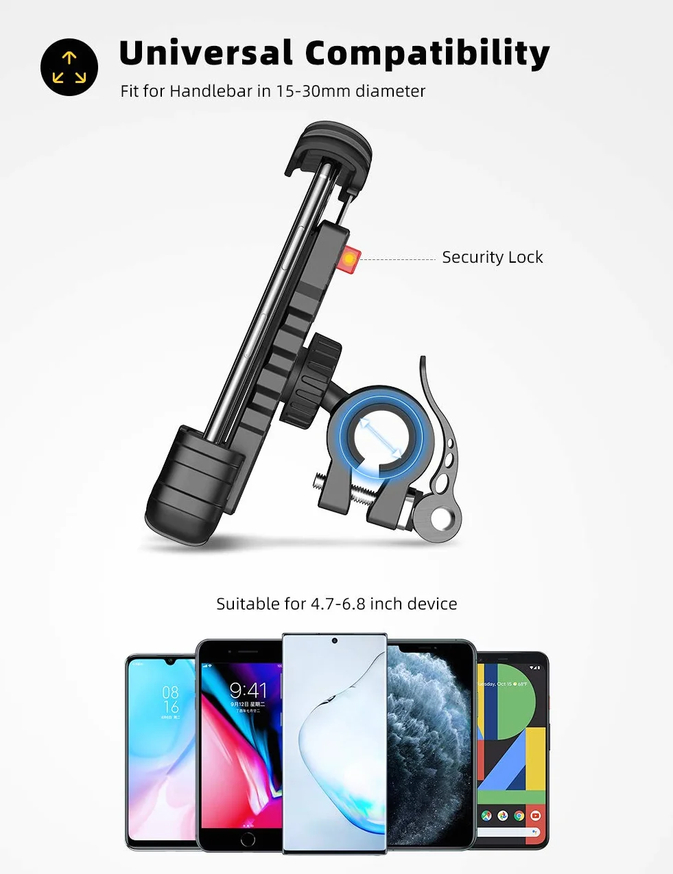 Lamicall Uchwyt na telefon rowerowy, stojak na telefon motocyklowy - Uniwersalny uchwyt obrotowy 360 na iPhone 12, 11 Pro Xs Max XR X 8 7 6S Plus, HUAWEI, Samsung S10 S9 S8, inne telefony