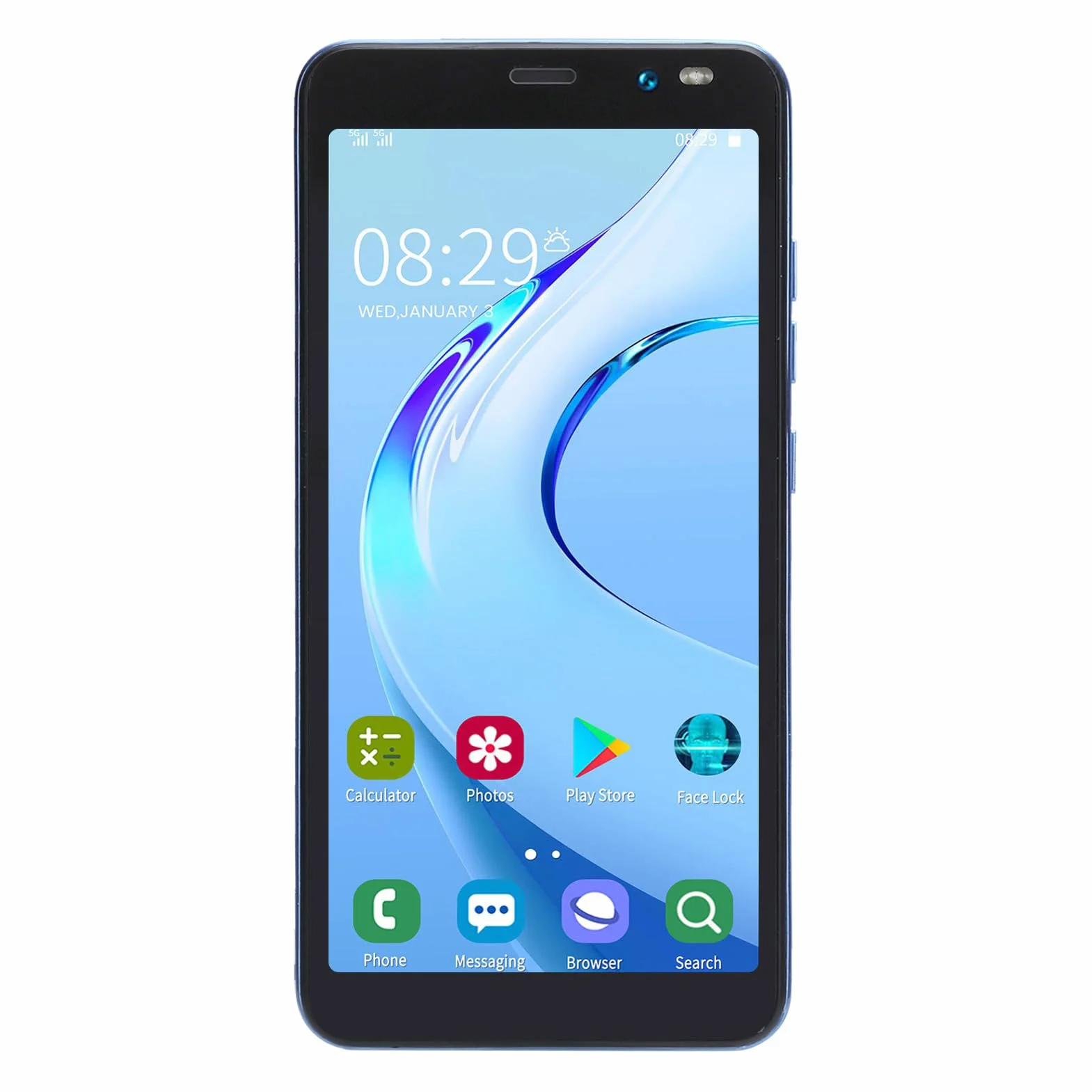Rino4 Pro Smartfon, 5,45-calowy Pełnoekranowy HD MTK6572 Dwurdzeniowy Procesor Face Unlock, Wi-Fi, BT, FM Podwójne Karty Smartfon Z Podwójnym Trybem Gotowości Dla Androida 4.4.2(Niebieski)
