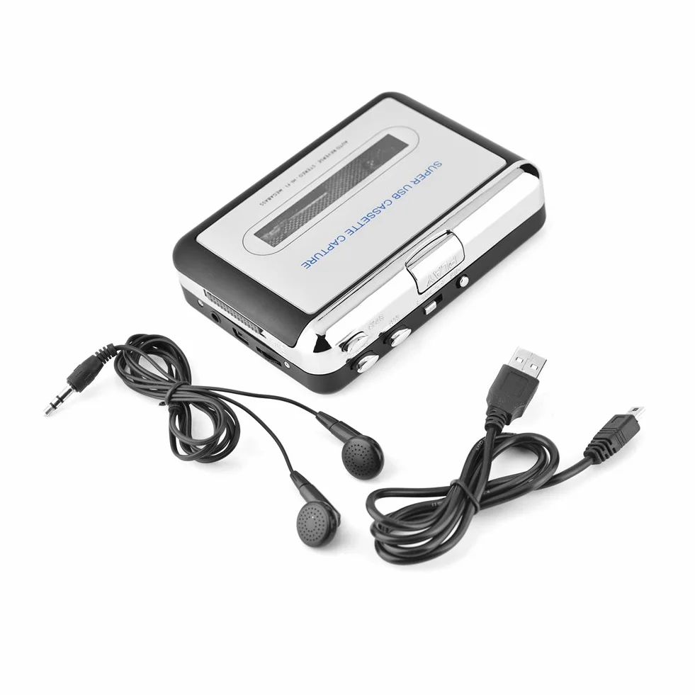 PUSOKEI Konwerter kasety na MP3 - odtwarzacz kasetowy USB kaseta taśma do PC MP3 CD Converter Capture, magnetofon kasetowy ze słuchawkami, łatwy w użyciu