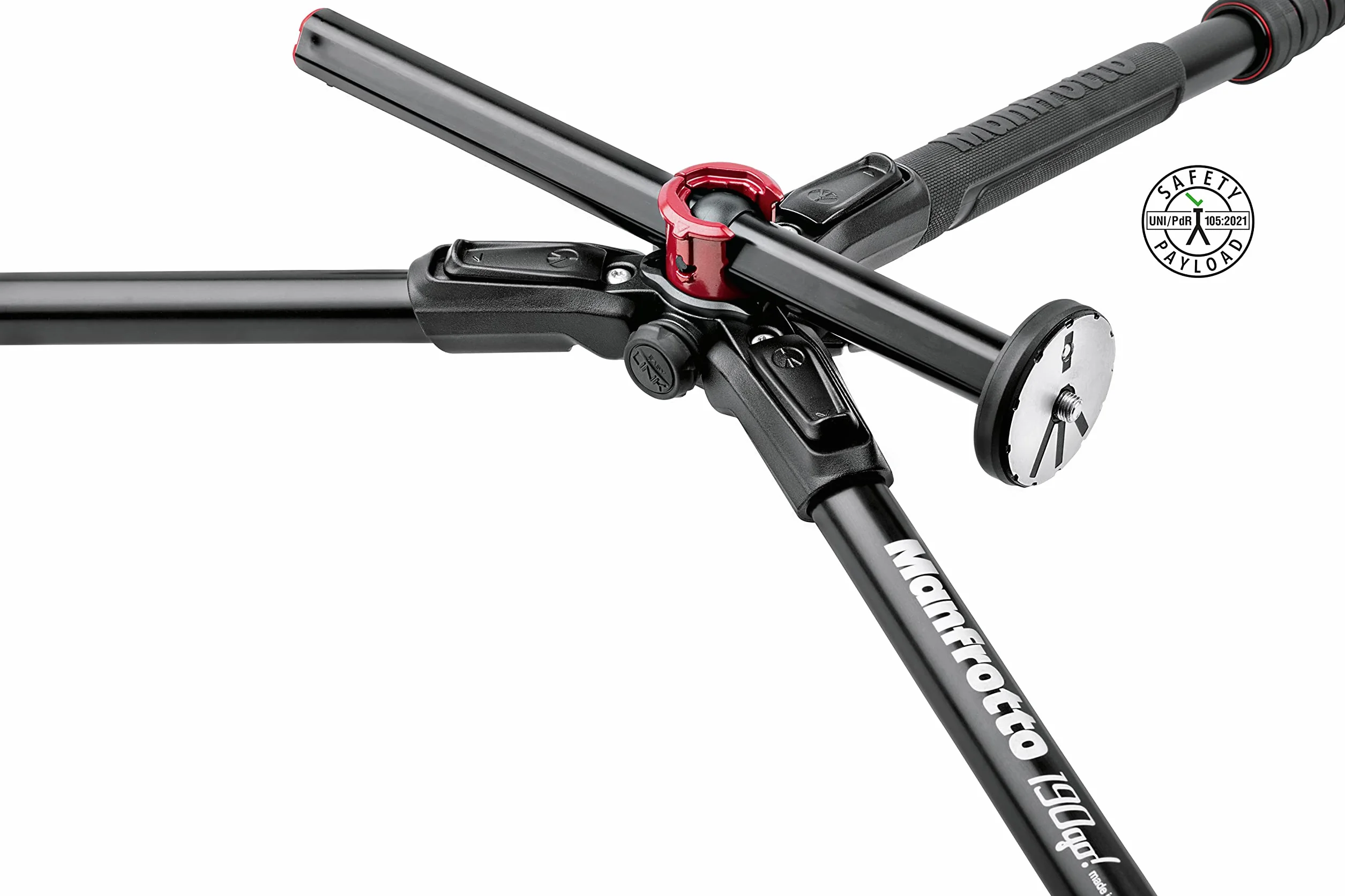 Manfrotto MT190GOC4 zestaw 190 włókno węglowe 4 sekcje aluminiowy statyw do aparatu, system szybkiego blokady zasilania. Made in Italy, do DSLR, CSC, bezlusterkowy czarny