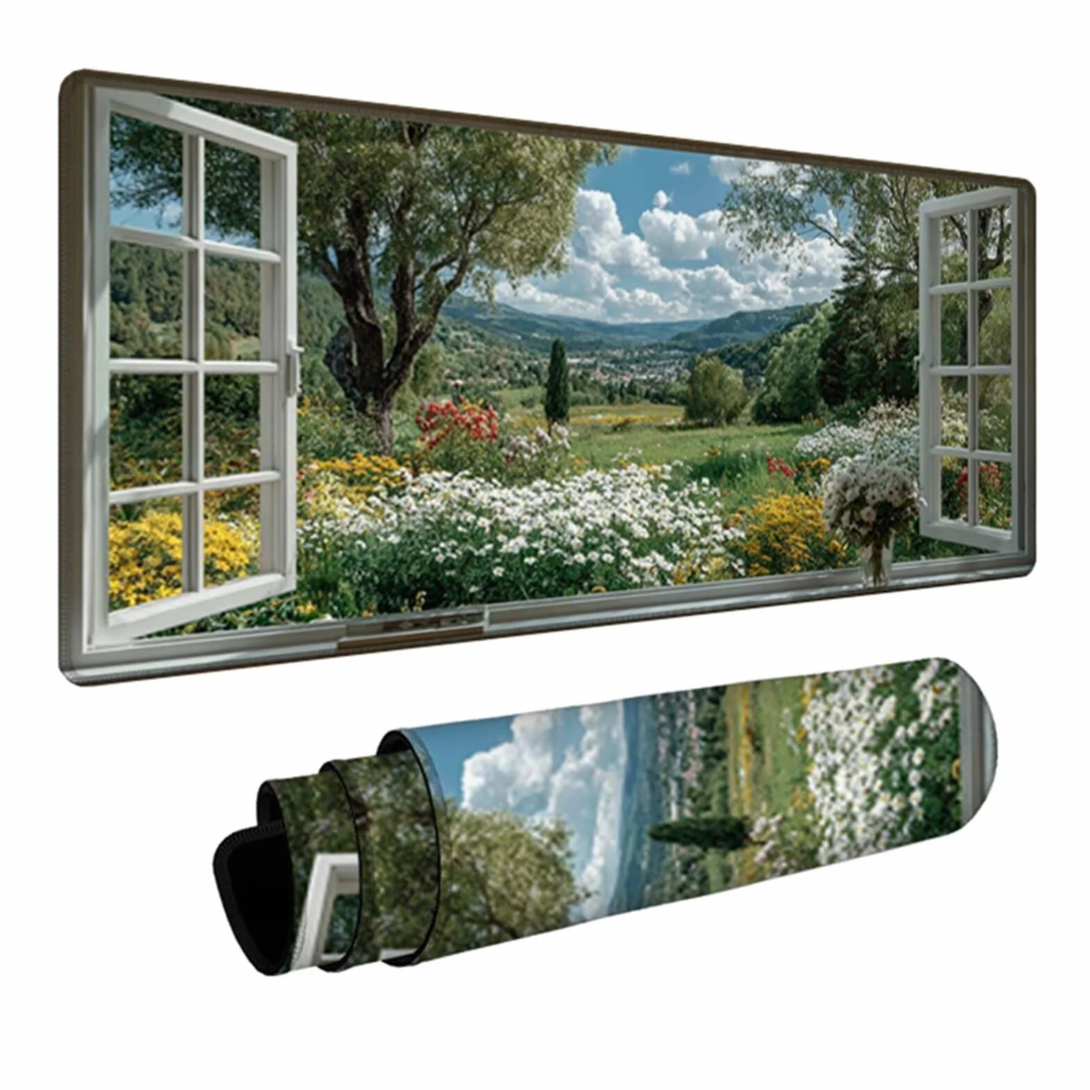 Kwiatowa podkładka pod mysz gamingową, 1000 x 500 x 3 mm, podkładka pod mysz, duża, z antypoślizgową gumową podstawą, podkładka pod mysz XXL z przyszytymi krawędziami, akcesoria gamingowe, do biura