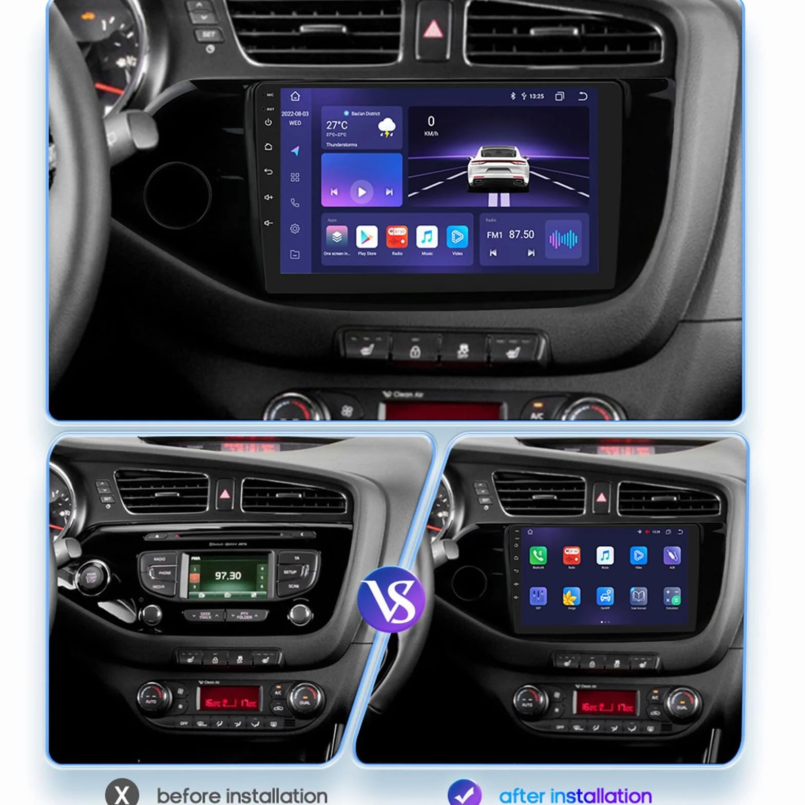Android 15 Car Stereo Radio dla K-IA CEED 2012-2016, 9-calowy ekran dotykowy jednostka główna z Carplay Android Auto EQ Audio/WiFi GPS Nawigacja Bluetooth FM SWC Kamera cofania(Color:4 CORE 1+32G)