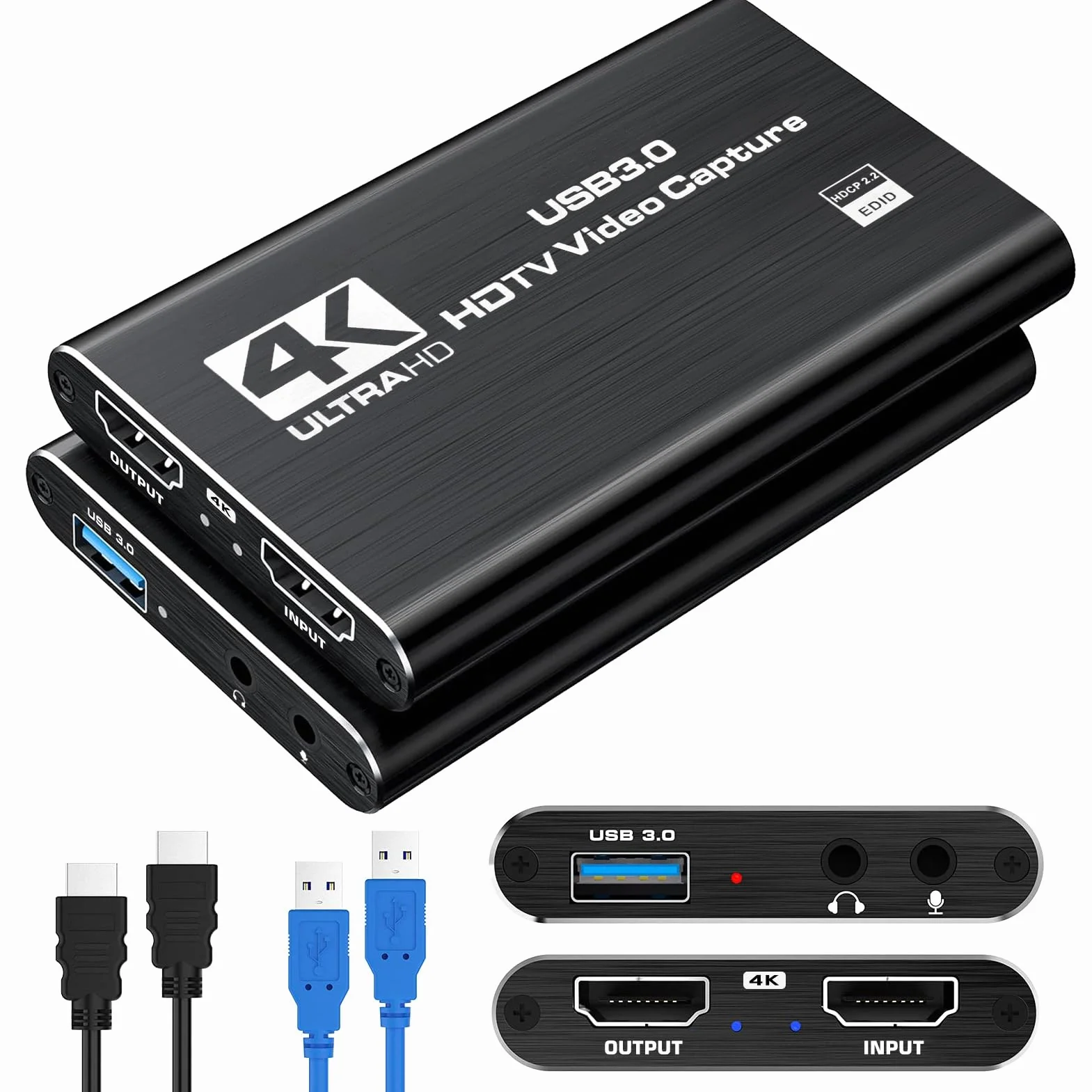 Karta przechwytywania wideo 4K, USB 3.0, obsługuje wyjście 4K HDMI Loop i nagrywanie strumieniowe wideo 1080p 60 kl./s, kompatybilna z Xbox/PS4/Switch/aparatem/PC/OBS