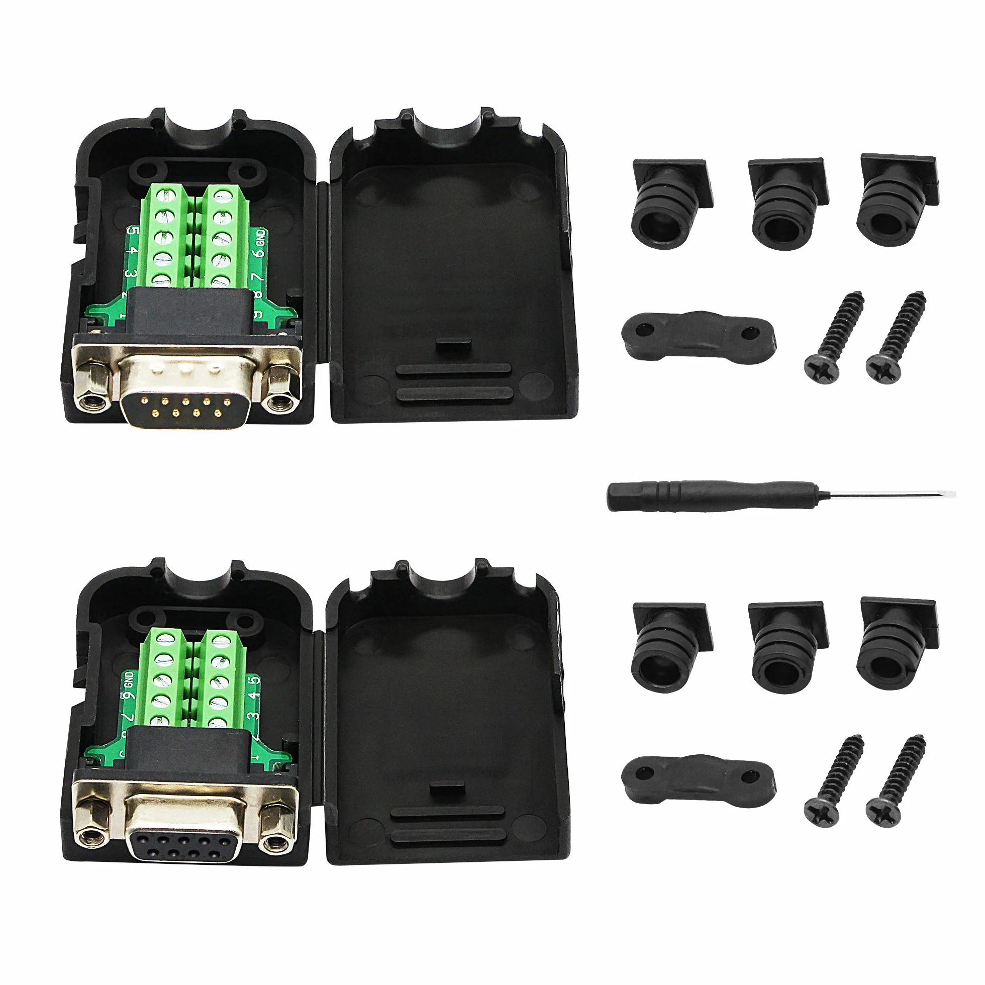CERRXIAN Adapter DB9 RS-232 Interfejs szeregowy DB9 męskie i żeńskie złącze DB9 (1 para) (czarna wtyczka nakrętki)