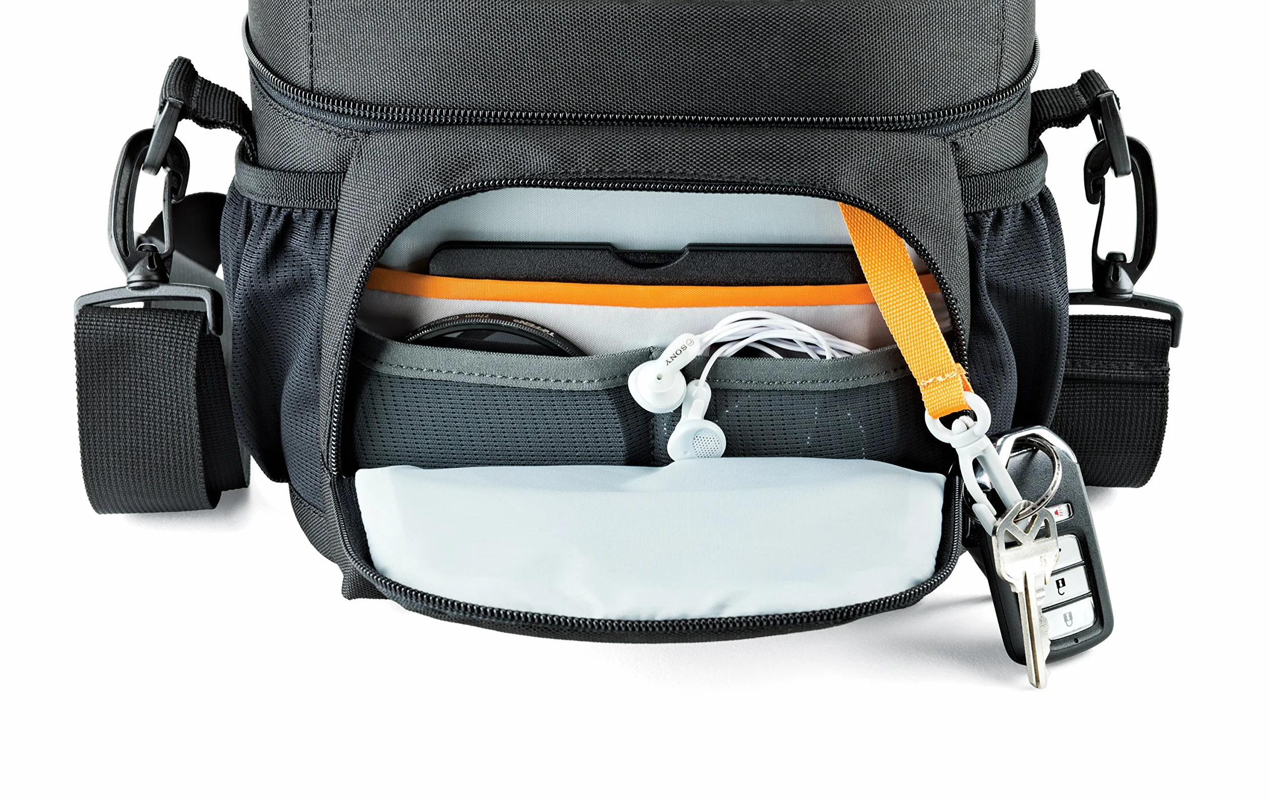 Lowepro Torba na aparat Nova 160 AW II, przenośna, pasuje na lustrzankę cyfrową z obiektywem 17–85 mm, z kompaktowym dronem, 1–2 dodatkowymi obiektywami, lampą błyskową, można ją dopasować, czarna