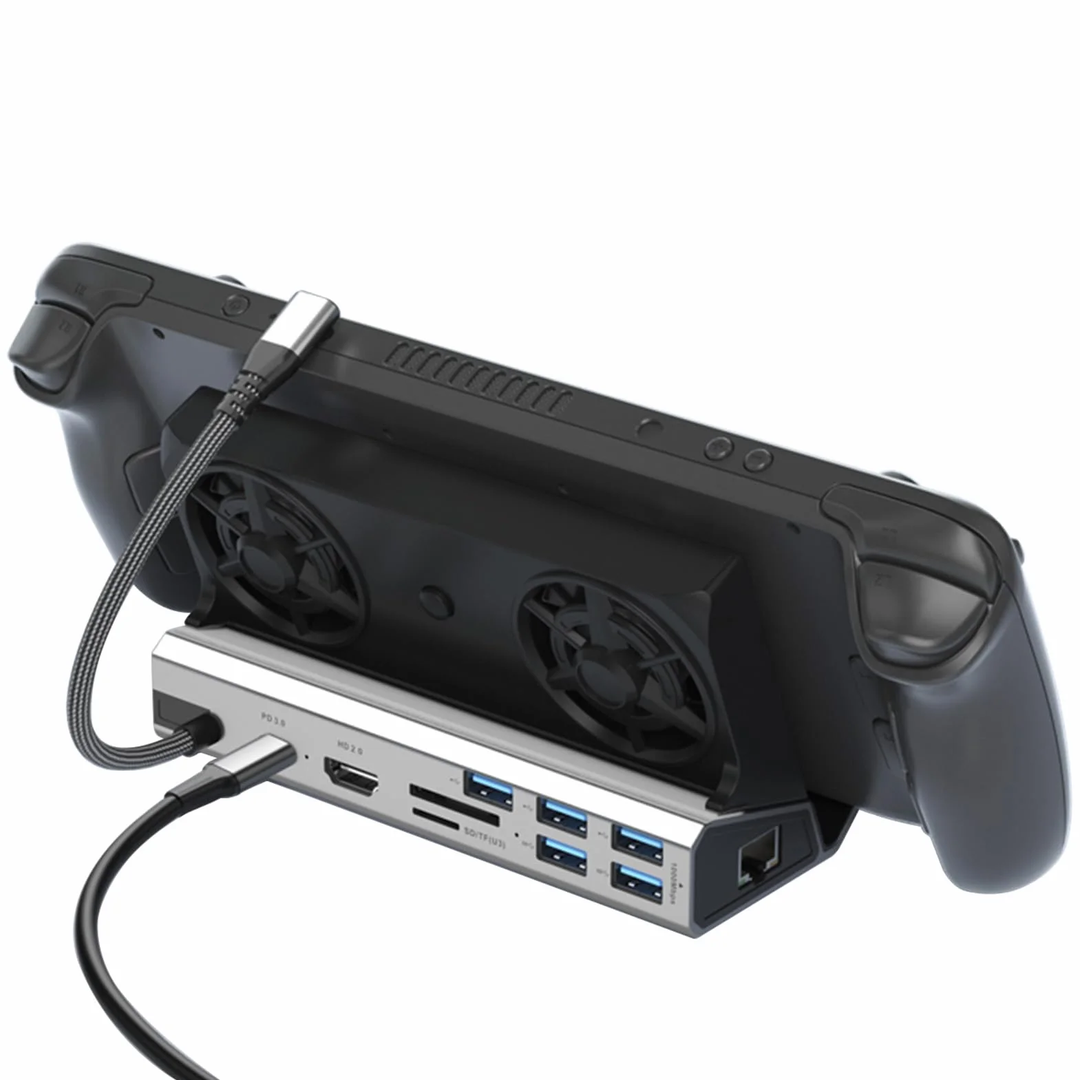 Ausla Stacja Dokująca Typu C Hub 10 W 1 USB C Stacja Dokująca z Podwójnym Wentylatorem Chłodzenie 4K 60 Hz 100 W PD RJ45 Czytnik Kart do Konsoli do Gier Granie na Komputerze Stacjonarnym i