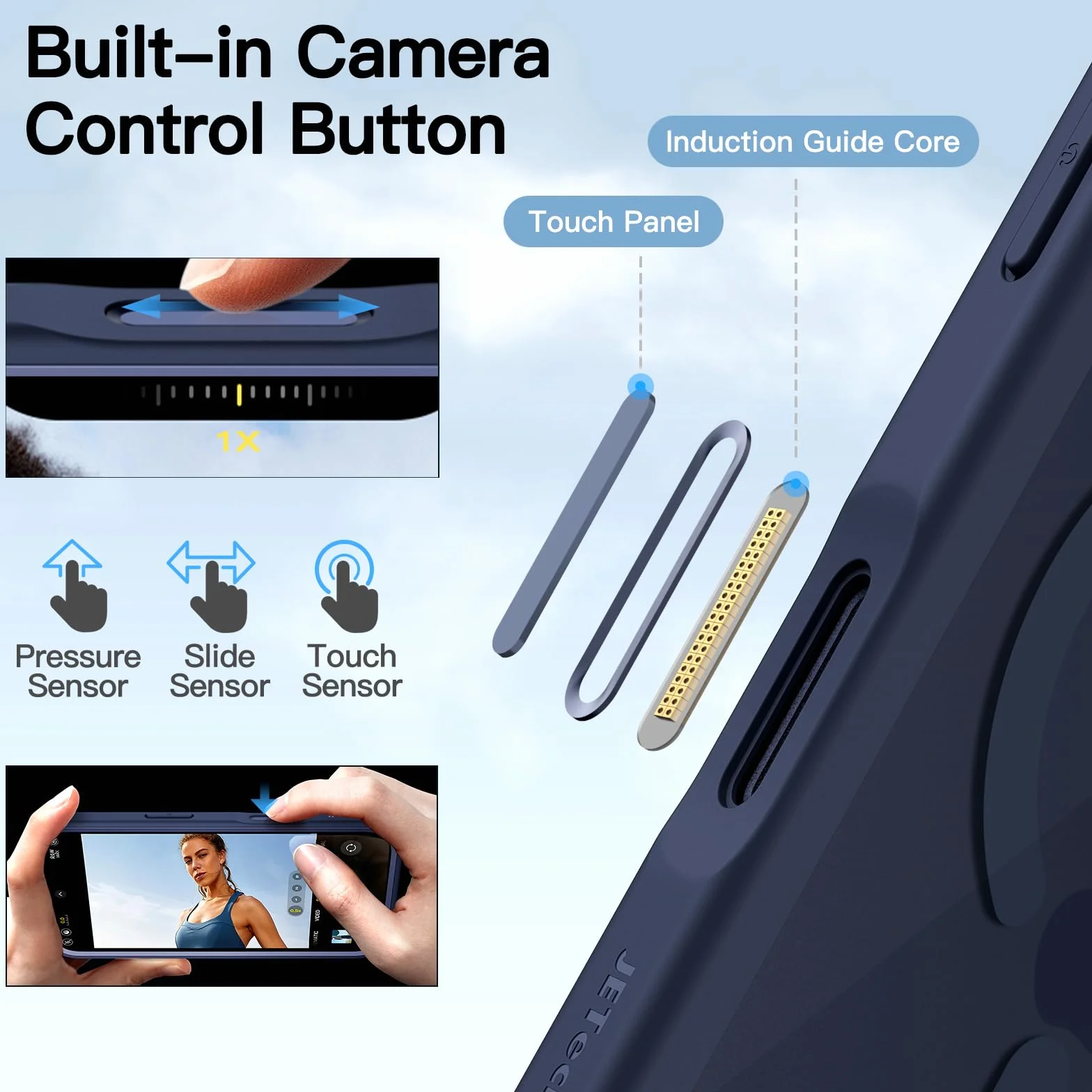 JETech Etui dla iPhone 17 Pro Max 6,9 Cala z Wbudowany Ochraniacz Ekranu Hartowane i Przycisk Sterowania Aparatu, Kompatybilne z MagSafe, 360 ​​Stopni Pełne Osłona Ciała (Głębinowy błękit)