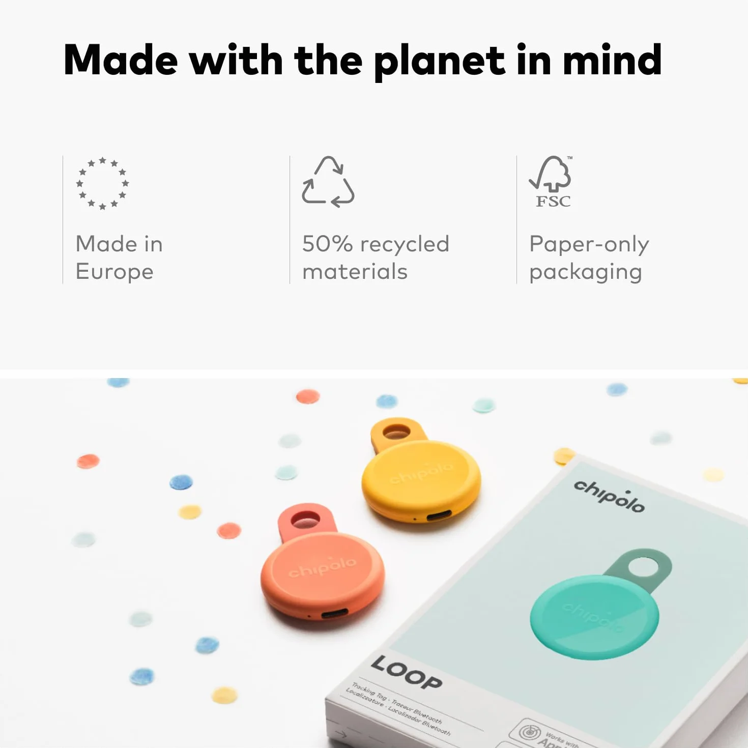 Chipolo LOOP - Ładowalny tracker Bluetooth do lokalizacji kluczy i kieszeni | lokalizator przedmiotów do kluczy, kompatybilny z Apple Find My lub Find Hub (4-Pak)