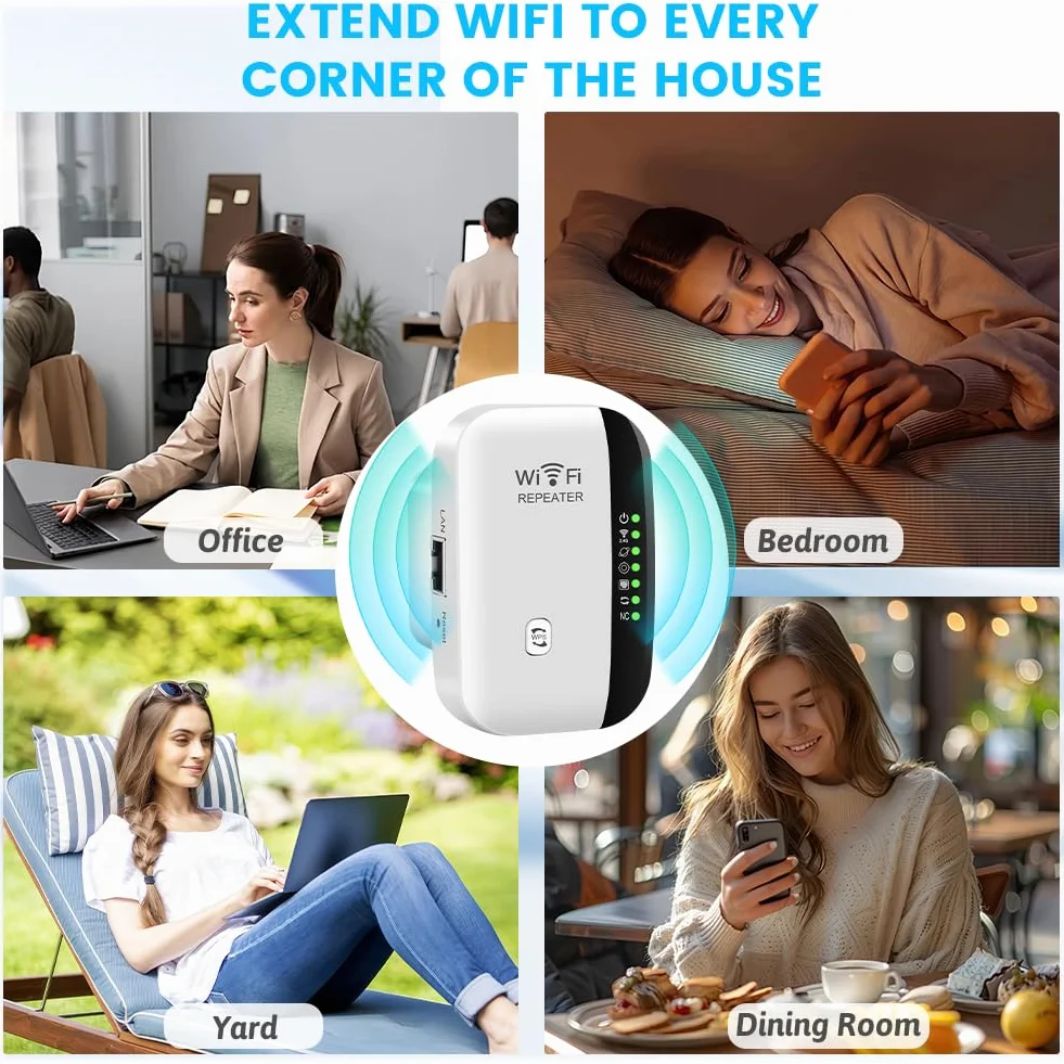 Flintronic Repeater WiFi, 2,4 GHz, wzmacniacz zasięgu WiFi z portem Ethernet, bezprzewodowy wzmacniacz sygnału sieciowego, potężny wzmacniacz WiFi obejmuje do 20 urządzeń