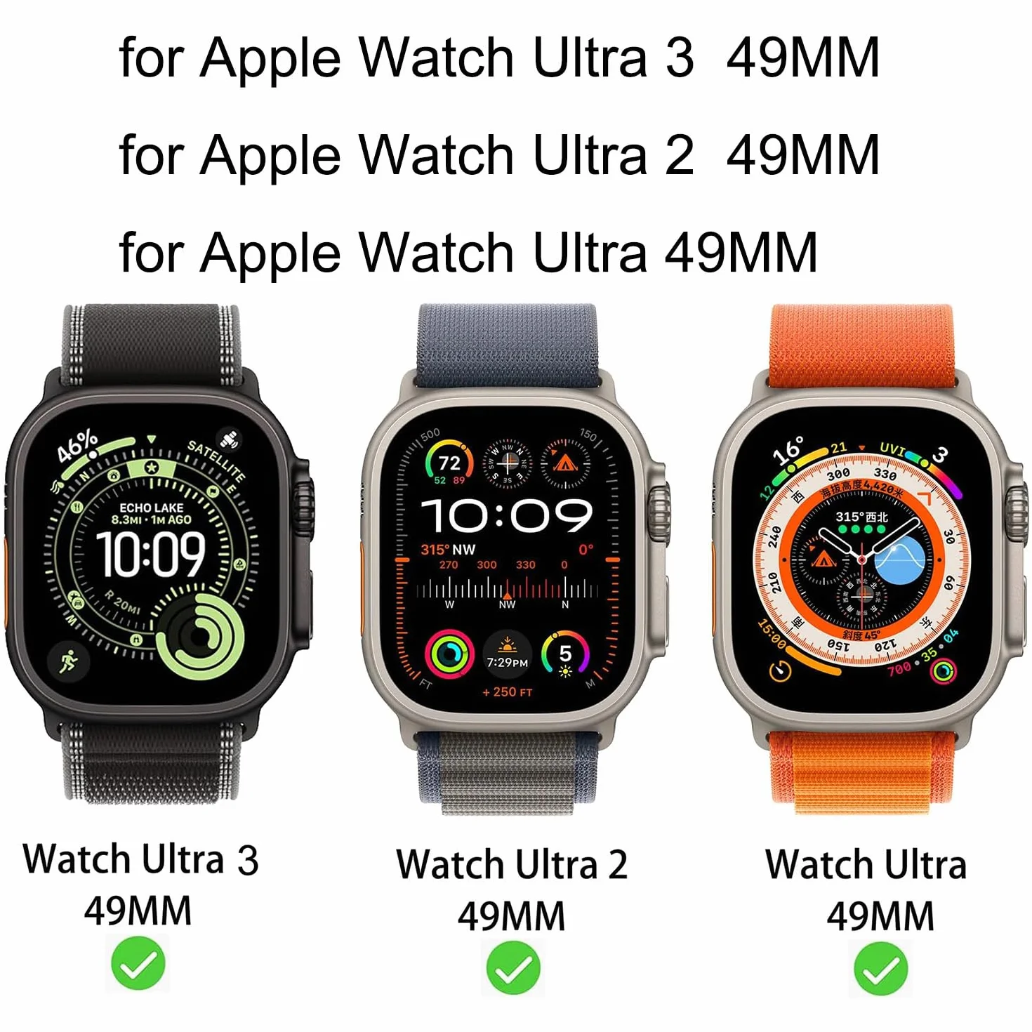 3-pak anty-niebieskie szkło hartowane do Apple Watch Ultra 3/2 / Watch Ultra 49 mm folia ochronna na ekran antyszpiegowska galwanizowana gradientowa kolorowa