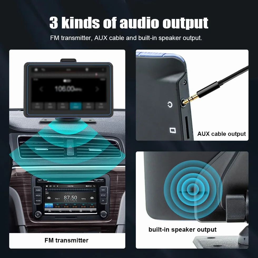 Przenośny samochodowy odbiornik stereo, odtwarzacz MP5 z 7-calowym ekranem dotykowym 720p, 12 światełek, kamera cofania, podwójny transmiter USB BT-5.0-FM, kompatybilny z Appleplay i Android