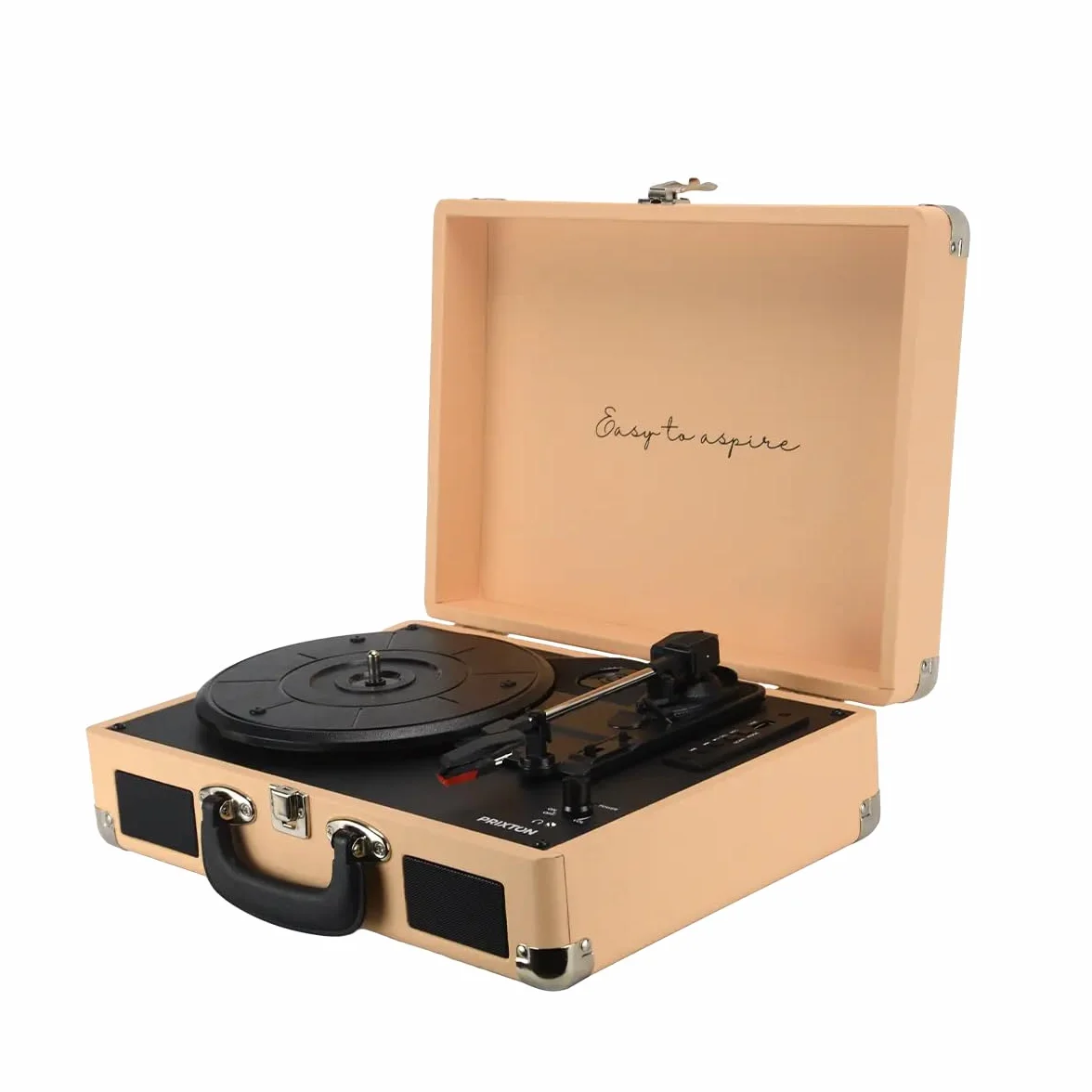 PRIXTON VC400 odtwarzacz płyt winylowych w stylu vintage, odtwarzacz winylu, odtwarzacz muzyki przez Bluetooth i USB, 2 wbudowane głośniki, konstrukcja walizki, pomarańczowy