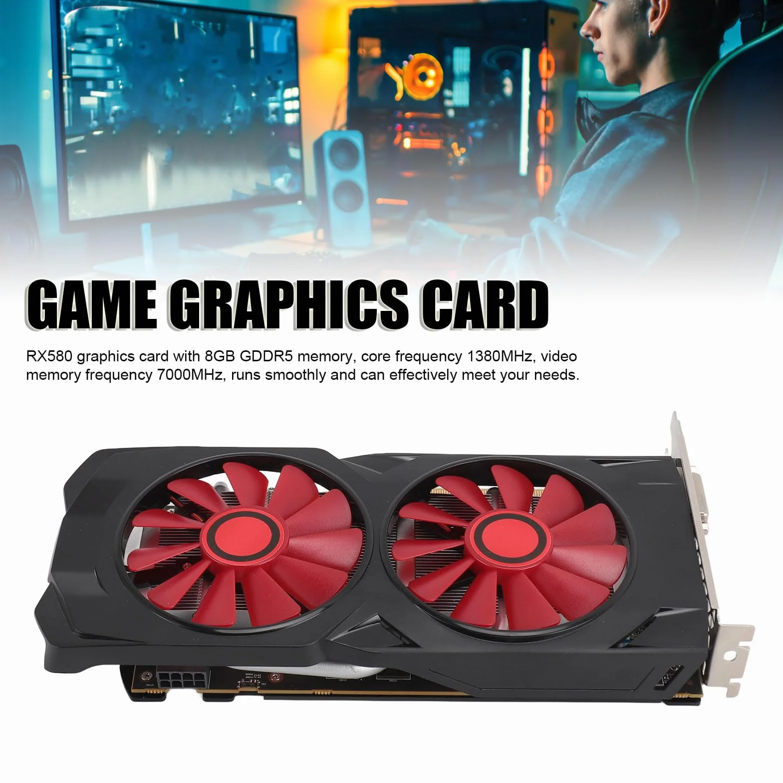 RX580 8 GB GDDR5 256bitowa karta graficzna do gier, cichy, podwójny wentylator, karta graficzna do gier z PCI Express 2.0, 16X do komputera stacjonarnego