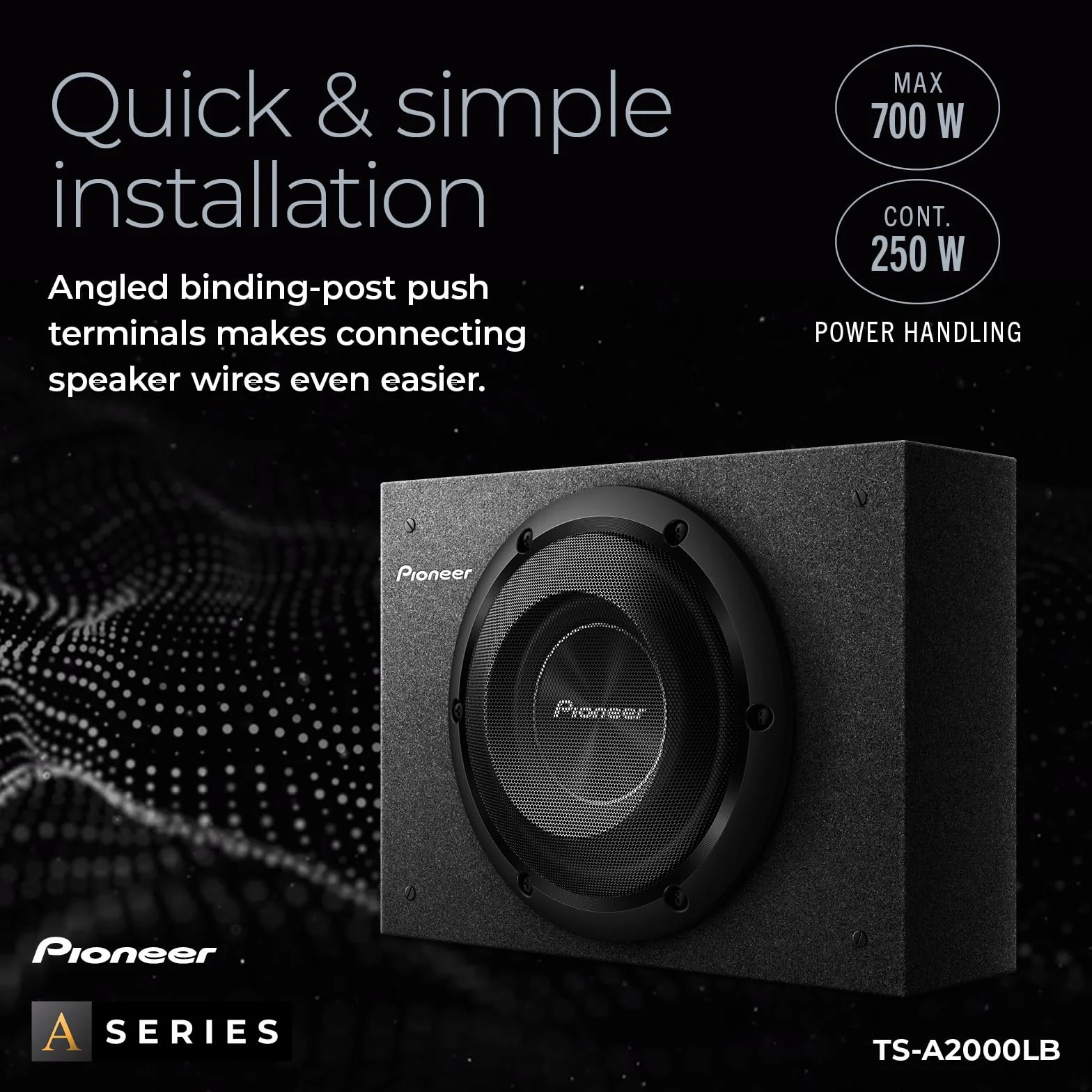 Pioneer TS-A2000LB pasywny subwoofer, wydajna obudowa subwoofera o maksymalnej mocy 700 W, 20 cm, membrana IMPP, czarny, ciągła moc wyjściowa 250 W