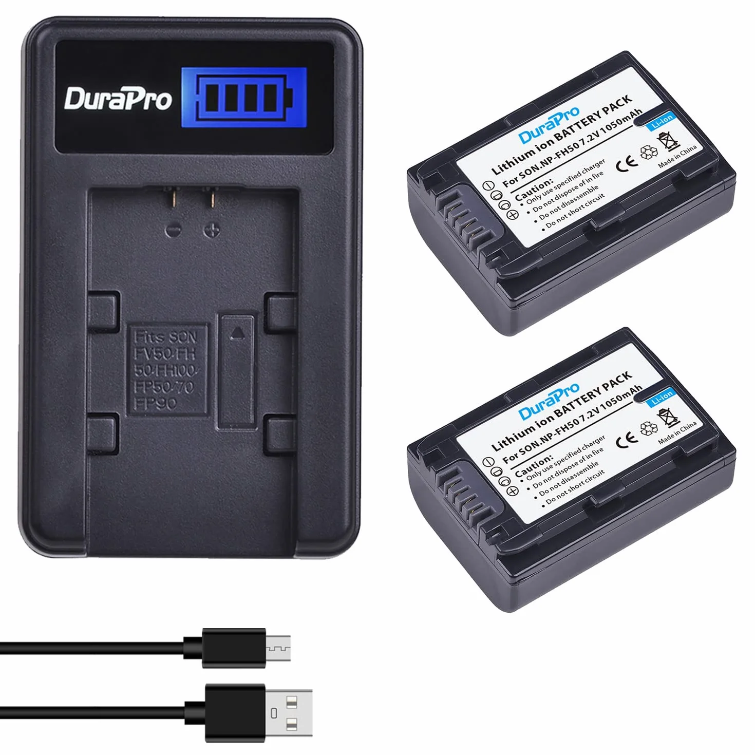 DuraPro 2 x akumulator NP-FH5 NP FH5 + ładowarka USB LCD do Sony NP-FH3, NP-FH4, NP-FH5, NP-FH6, NP-FH7, NP-FH1; Seria H; Sony DCR-SR32, DCR-SR33, DCR-SR35, DCR-SR36, DCR-SR-SR36, DCR-SR-SR-SR36