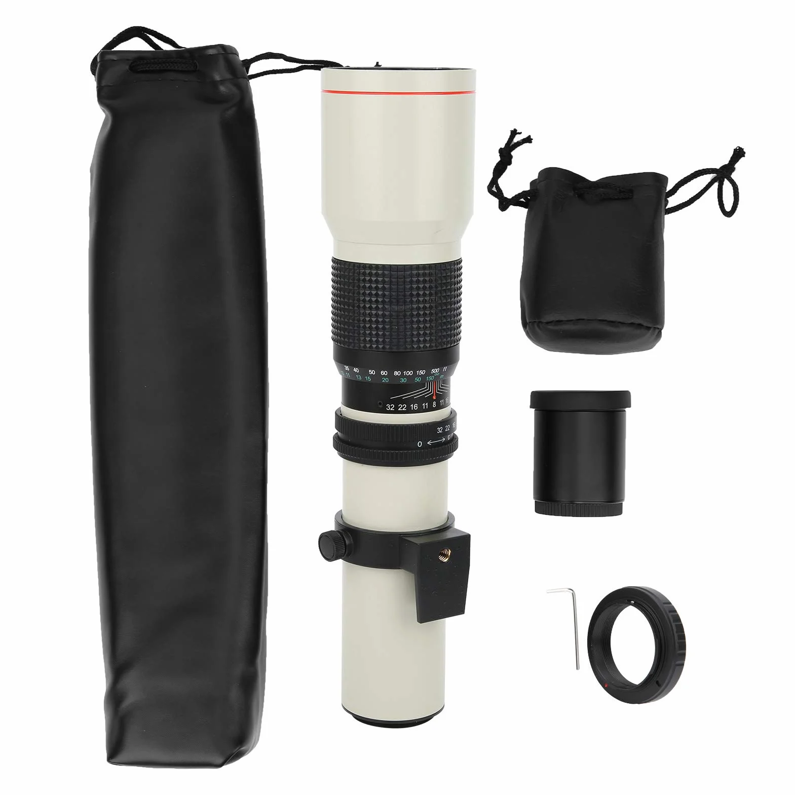 Teleobiektyw 500 mm F8‑F32 z ręcznym ustawianiem ostrości z 2-krotnym telekonwerterem do montażu Olympus OM, biały, przypadkowy