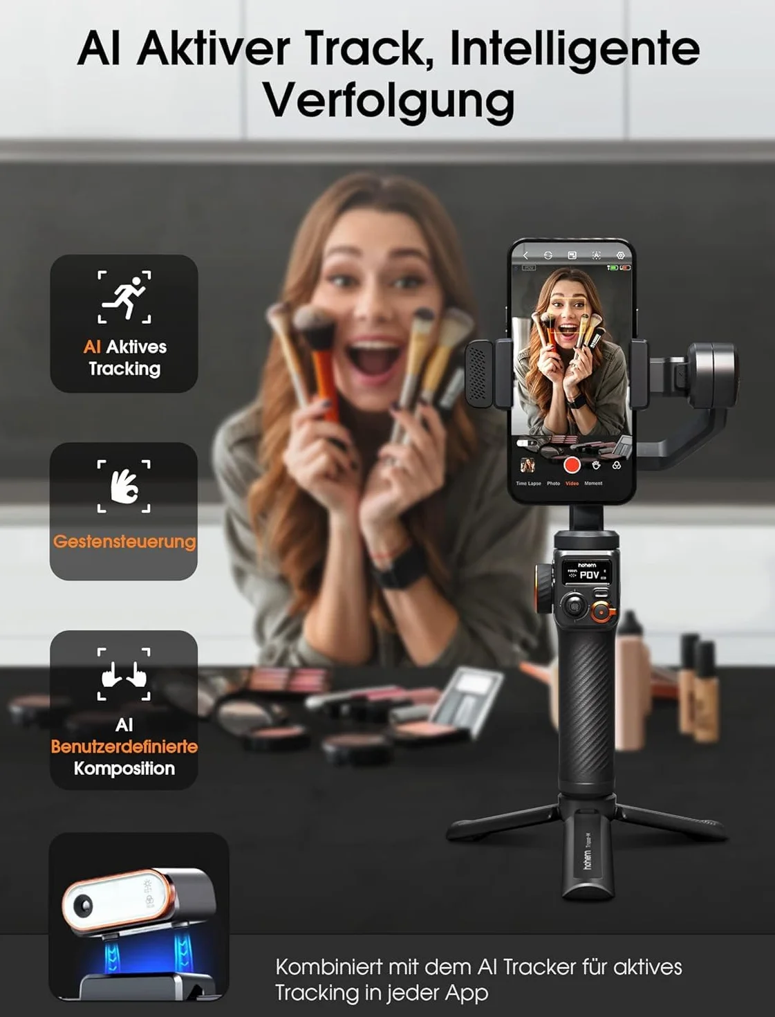 Hohem AI Tracker - Zestaw Magnetycznych Świateł Wypełniających z Czujnikiem AI Vision, M6 do Telefonu Gimbal