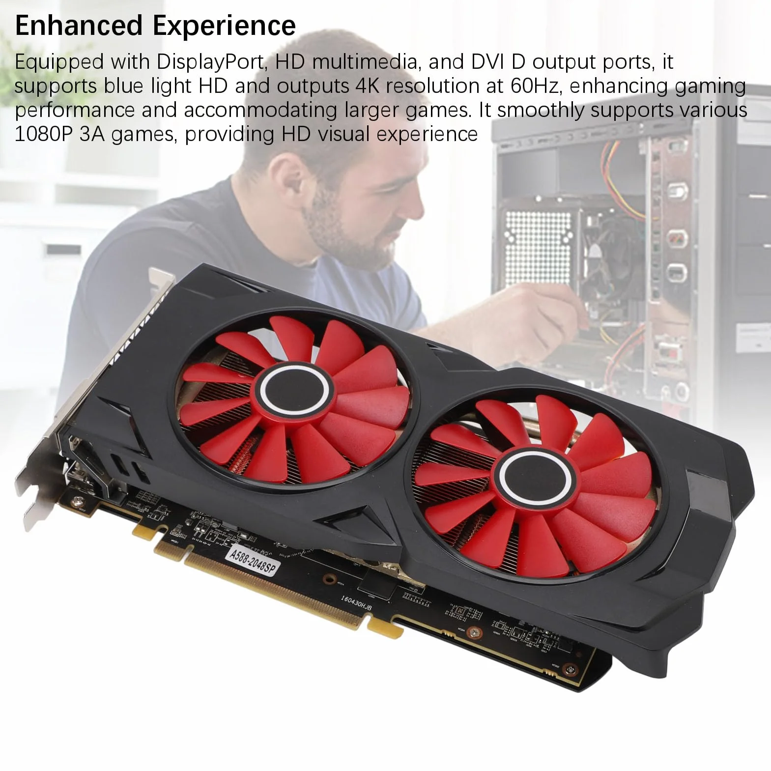ciciglow Karta graficzna GDDR5 8 GB, karta graficzna 256 bit GPU PCI Express 3.0 X 16, karta graficzna do gier z 2 wentylatorami chłodzącymi do gier 4K Gaming PC 1080p, 3A