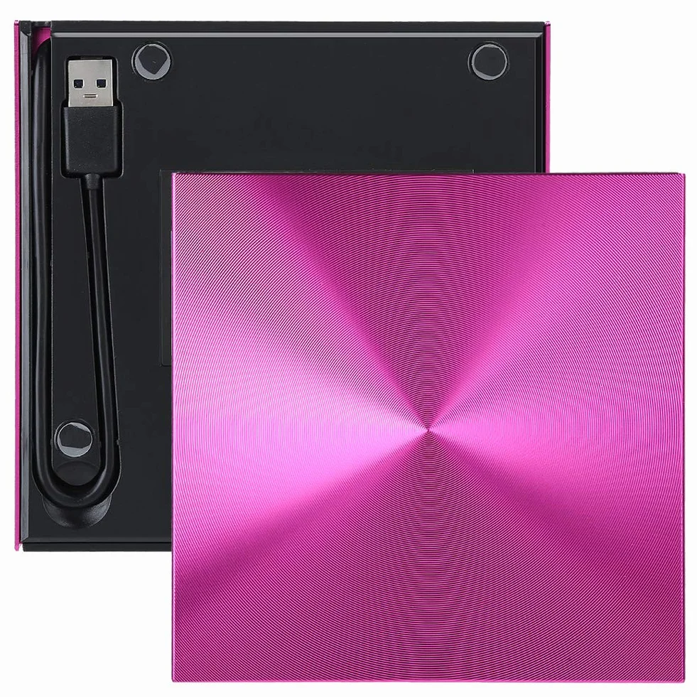 Zewnętrzny napęd optyczny Ccylez, przenośny napęd CD/DVD +/- RW USB 3.0 Cienka nagrywarka DVD/CD z nagrywarką, napęd DVD-RW do laptopa Desktop (róża)