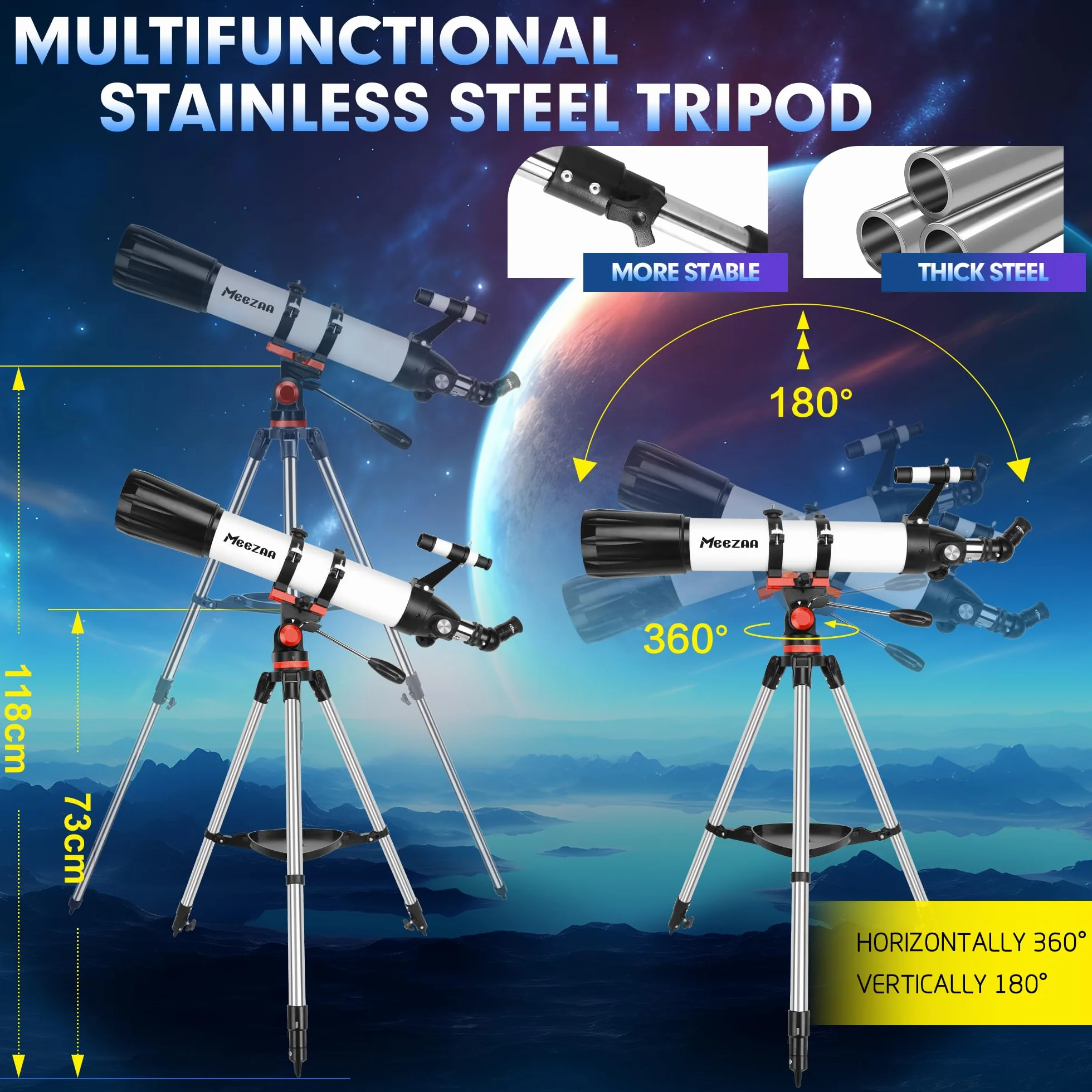 MEEZAA Teleskop, teleskop astronomiczny dla dorosłych, 90 mm, przysłona 800 mm, AZ Mount, refraktor astronomiczny dla dzieci, początkujących, do obserwacji księżyca i planet