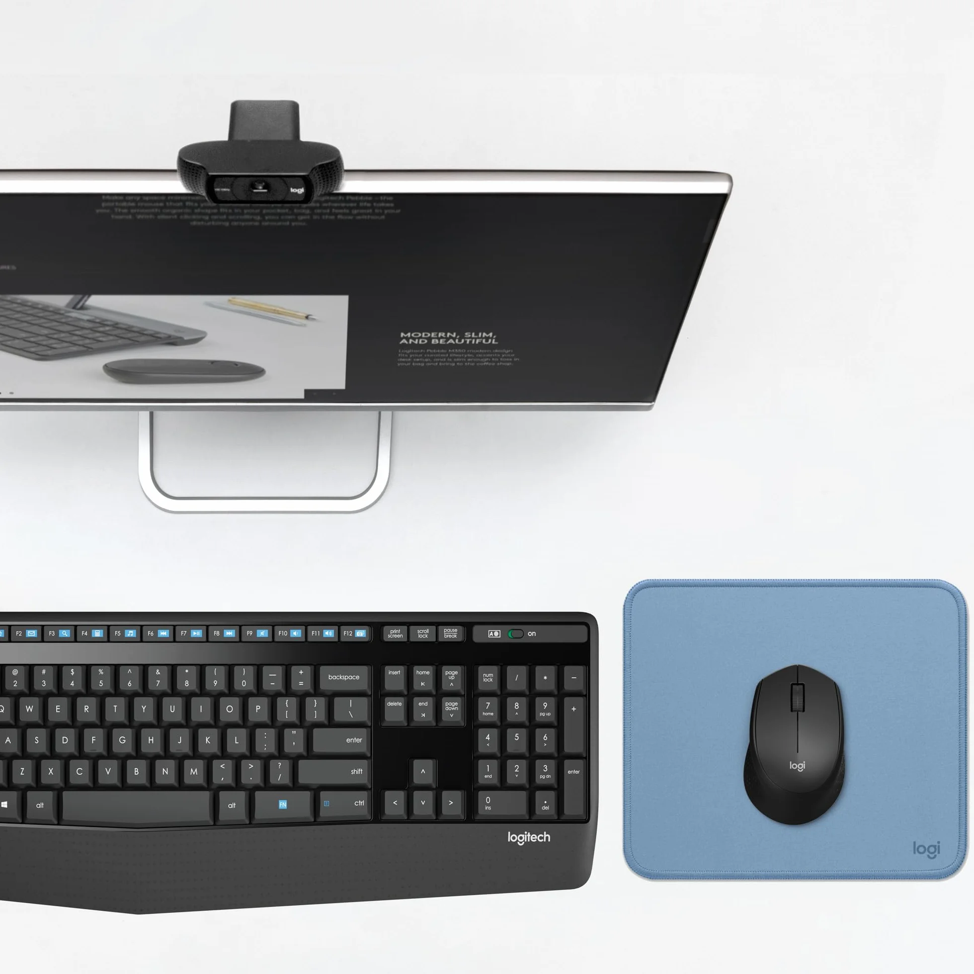 Logitech MK345 Combo Pełnowymiarowy, Bezprzewodowy Zestaw Klawiatura i Mysz z podpórką na nadgarstki, dla praworęcznych, odbiornik USB 2,4 GHz, zgodny z PC, laptopem, QWERTY układ US Intl - Czarny
