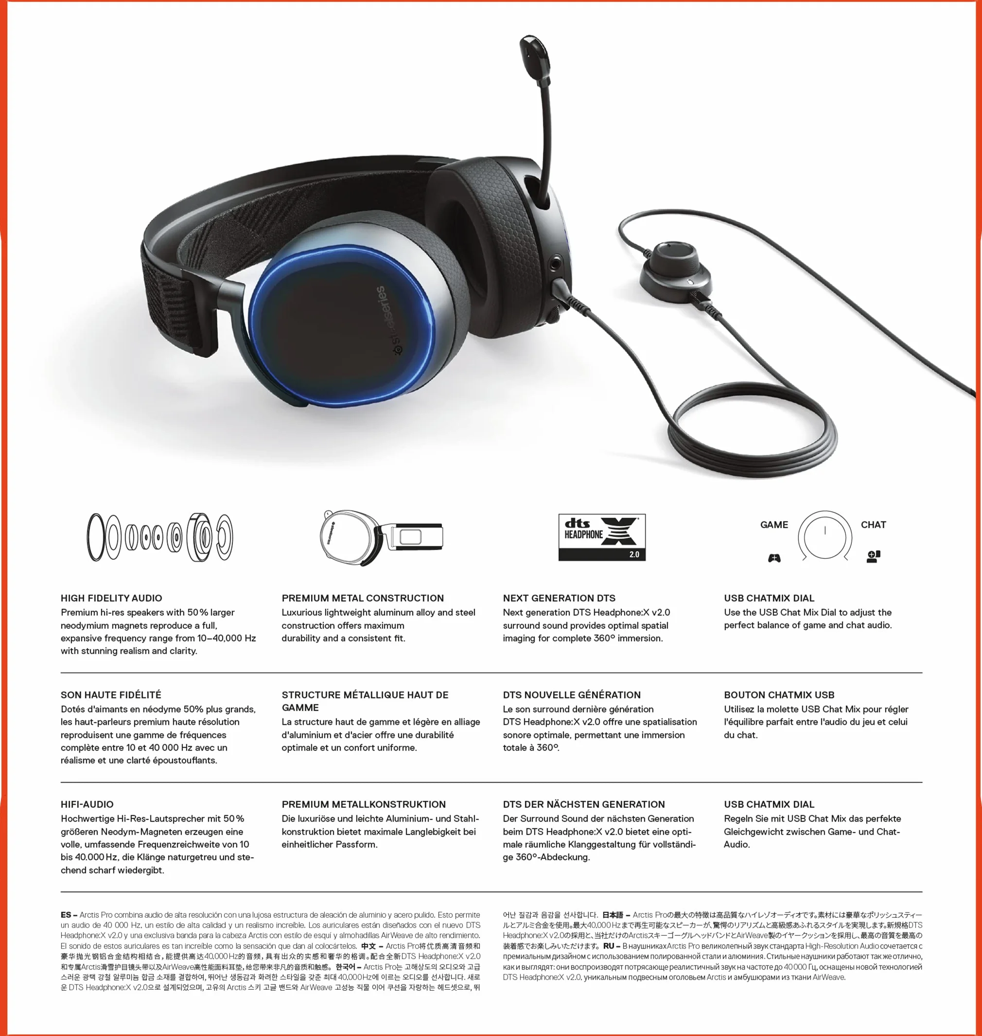 SteelSeries Arctis Pro – Gamingowy zestaw słuchawkowy – Przetworniki Hi-Res – DTS Headphone:X v2.0 Surround
