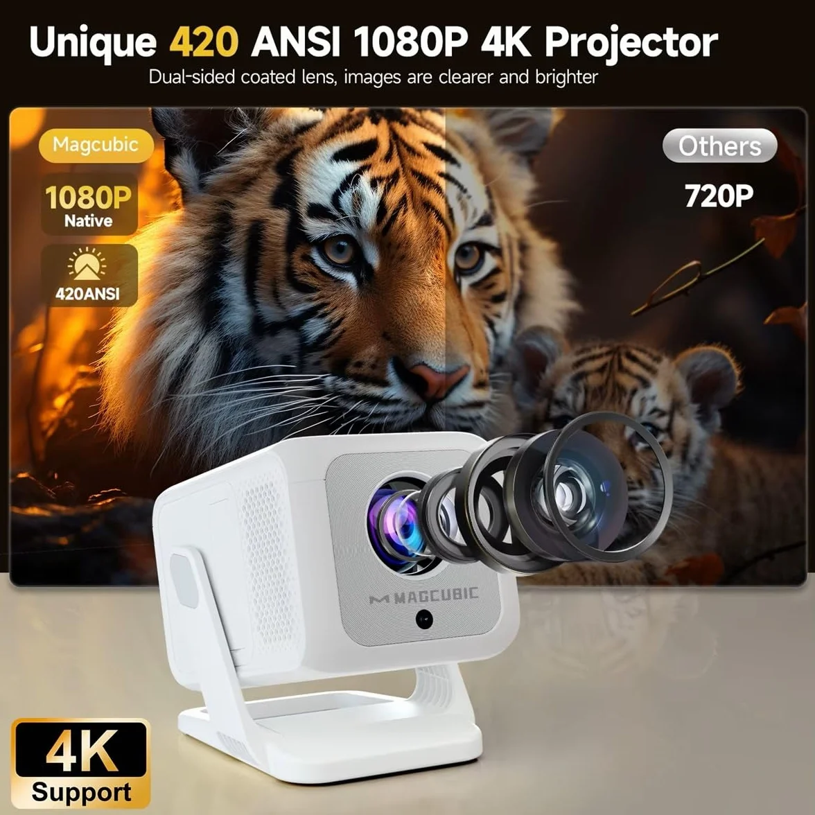 Mini projektor HY310X 4K Full HD 1080p 420ANSI Android 14, automatyczne ustawianie ostrości, korekcja keystone, do zewnętrznego projektora kinowego
